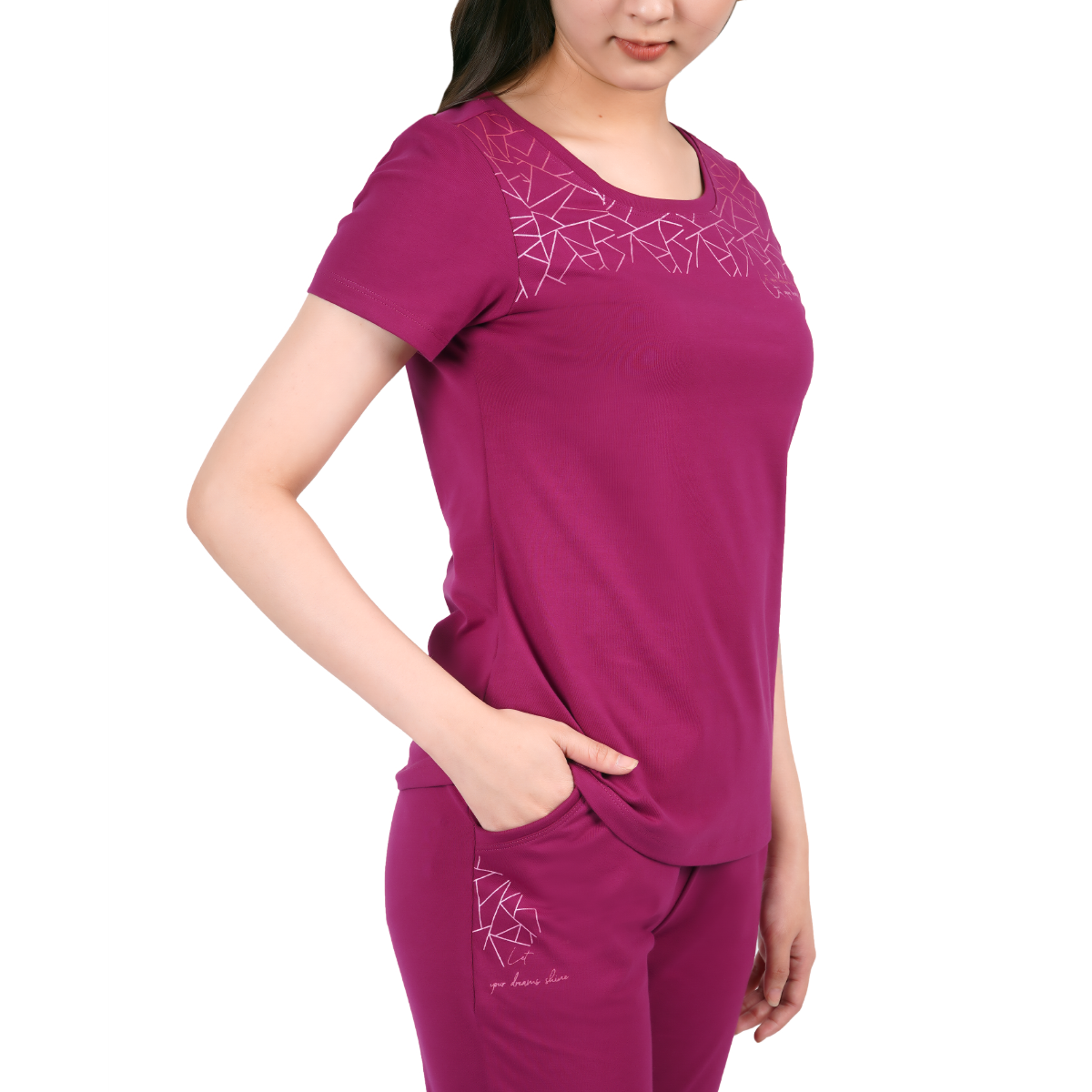 Set đồ bộ nữ kiểu quần dài tay ngắn cotton cvc mát 193p 3319