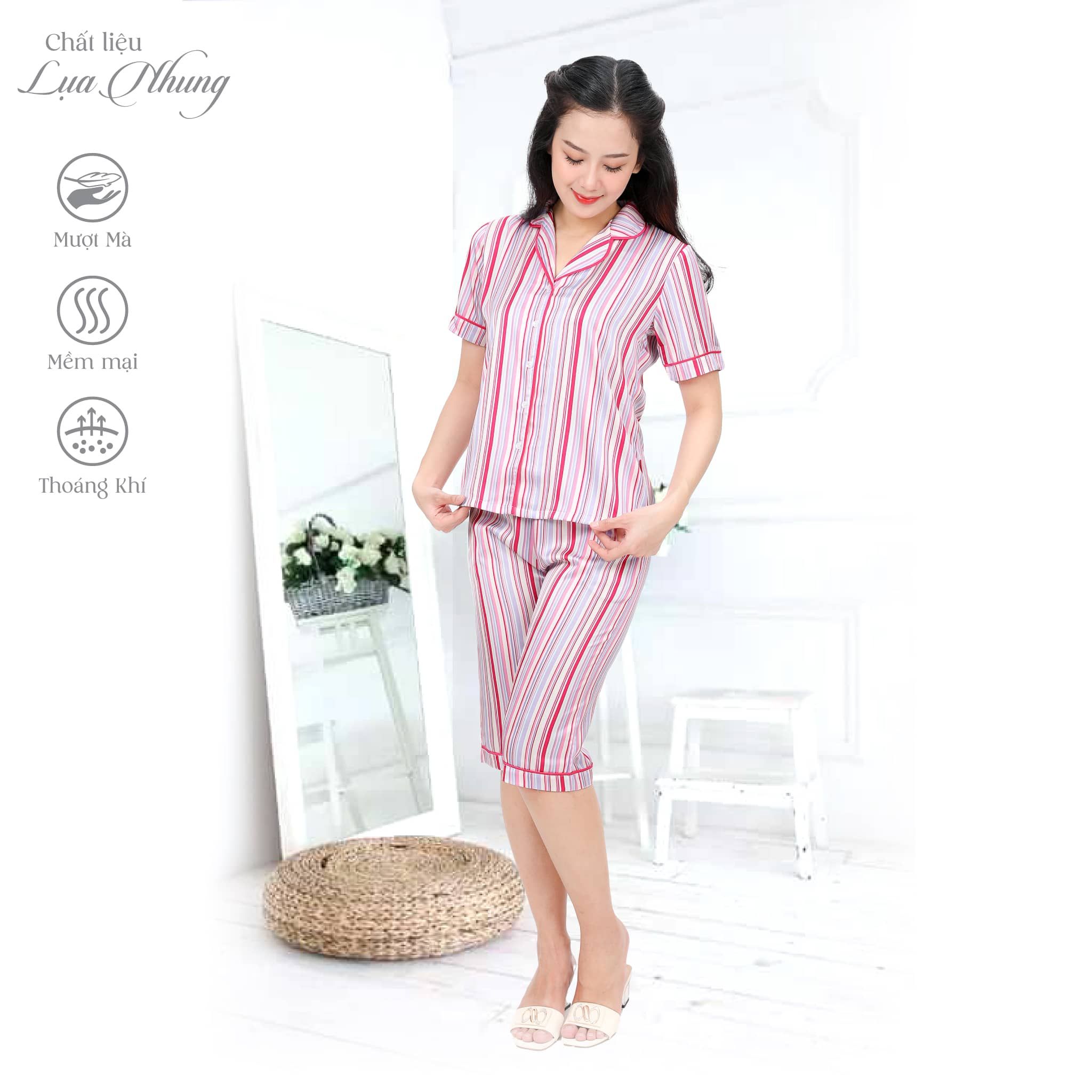 Set đồ bộ nữ kiểu quần lửng tay ngắn chất lụa nhung 264p 4296