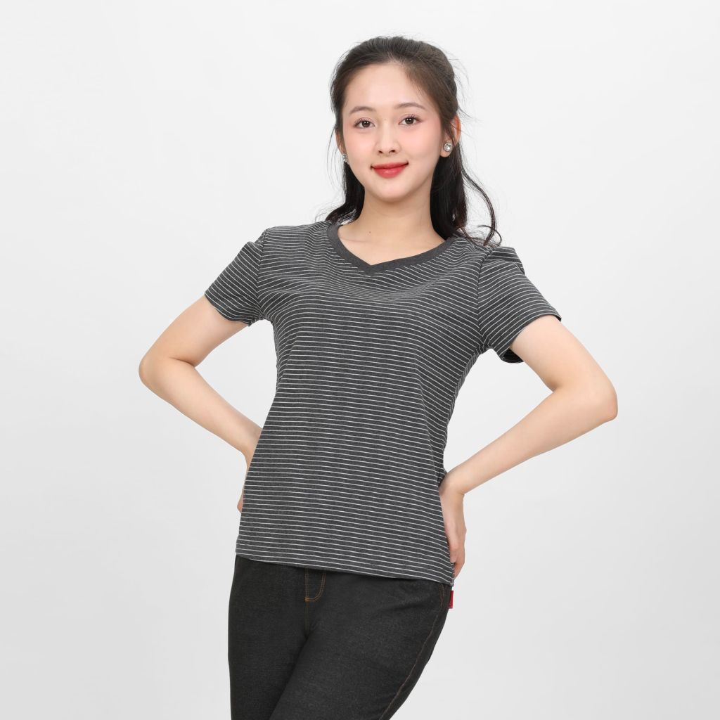 Áo thun tay ngắn form suông cổ tim chất cotton 020p 0097