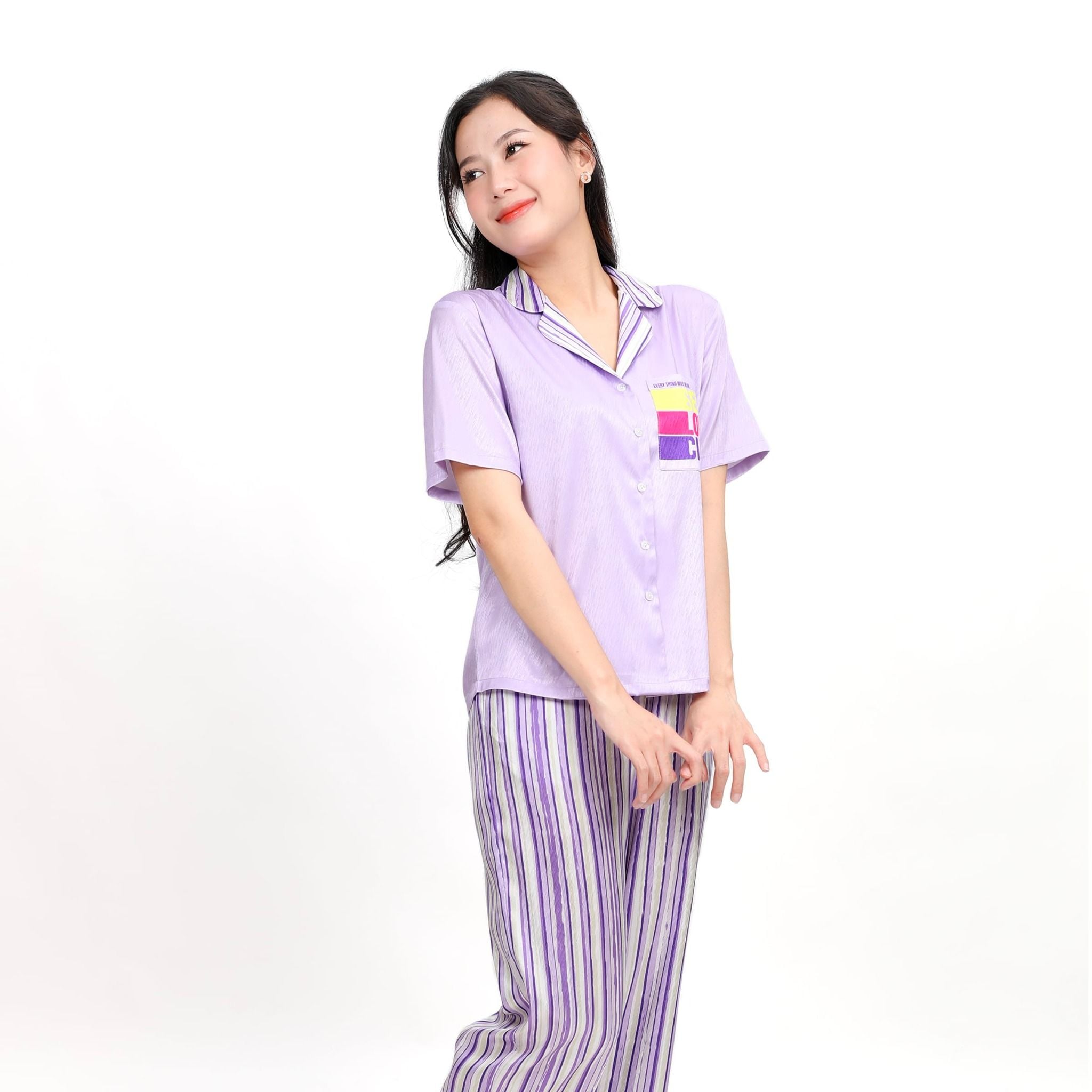 Set đồ bộ nữ kiểu quần dài tay ngắn in hoa chất lụa nhung BDTN 263p 6056