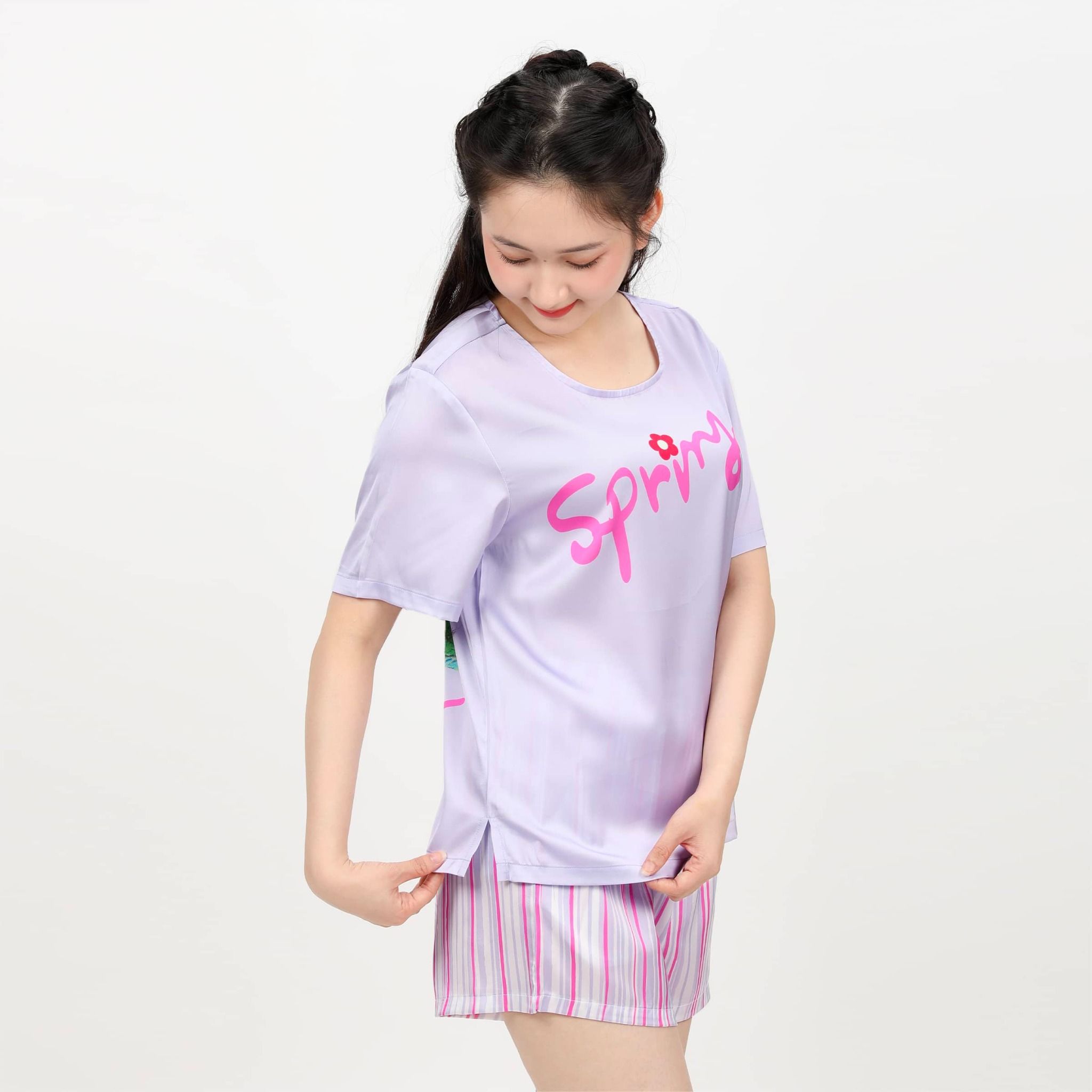 Set đồ bộ nữ kiểu quần đùi tay ngắn chất lụa nhung 265p 2101
