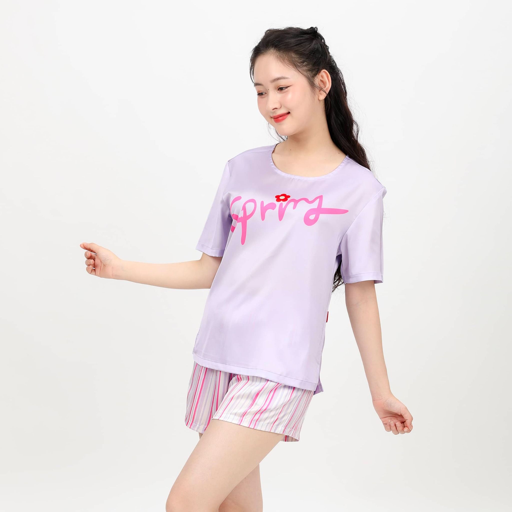 Set đồ bộ nữ kiểu quần đùi tay ngắn chất lụa nhung 265p 2101