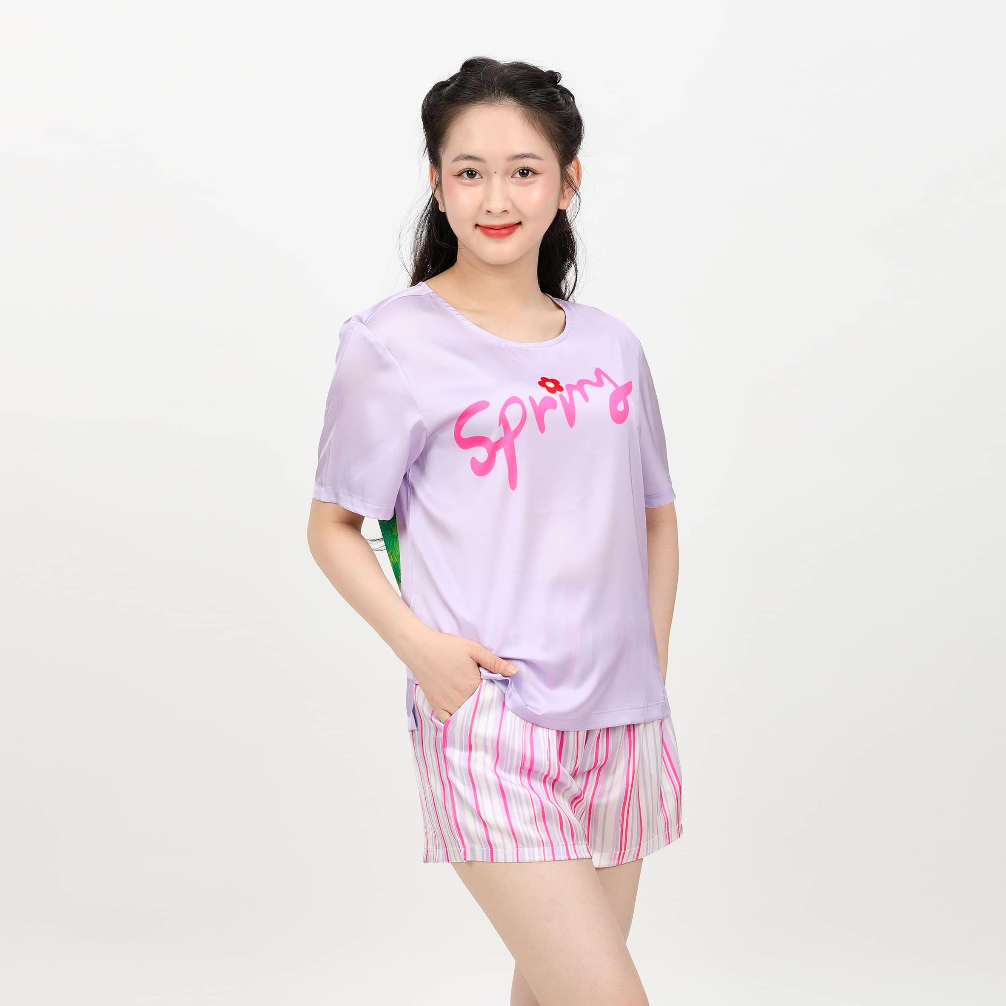 Set đồ bộ nữ kiểu quần đùi tay ngắn chất lụa nhung 265p 2101
