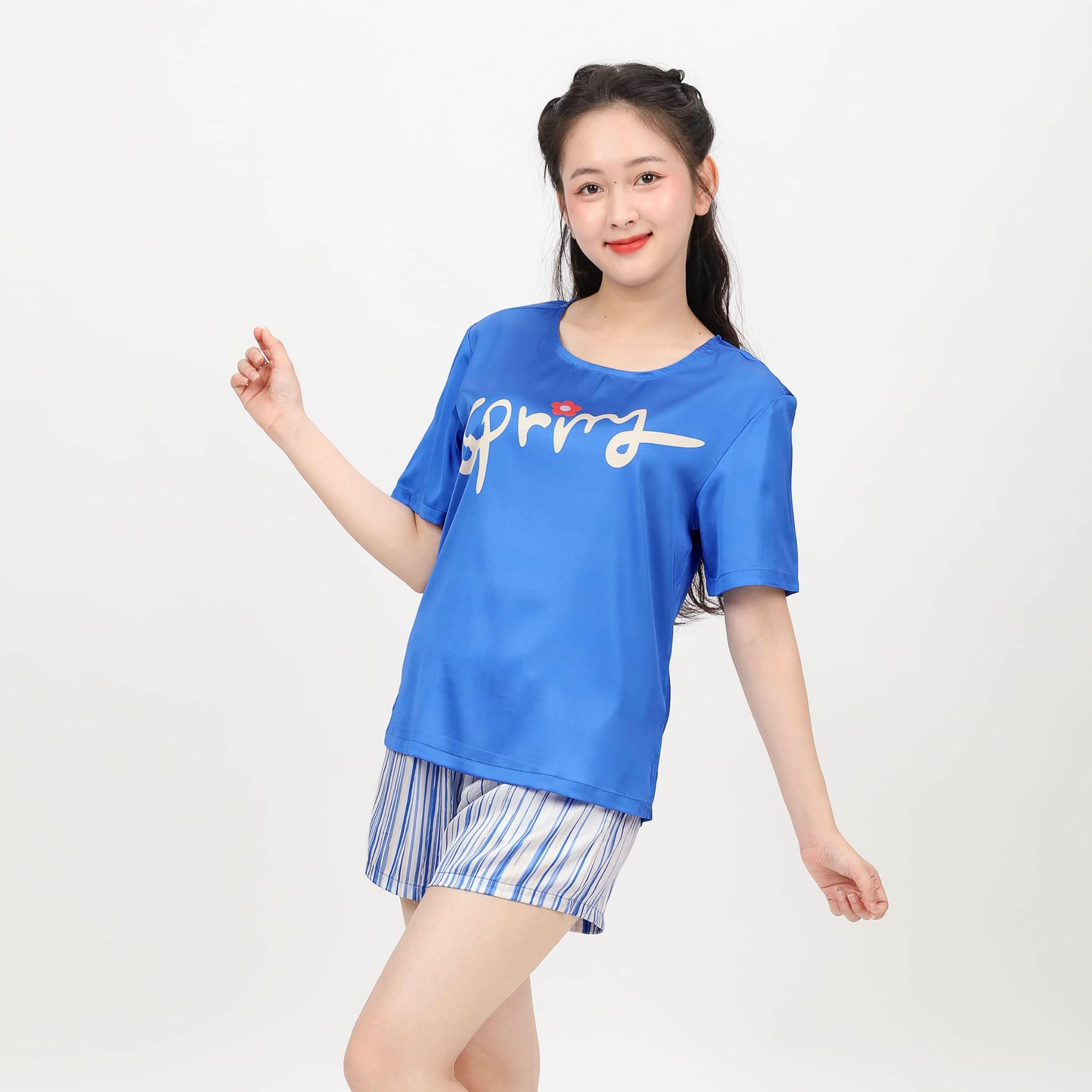 Set đồ bộ nữ kiểu quần đùi tay ngắn chất lụa nhung 265p 2101