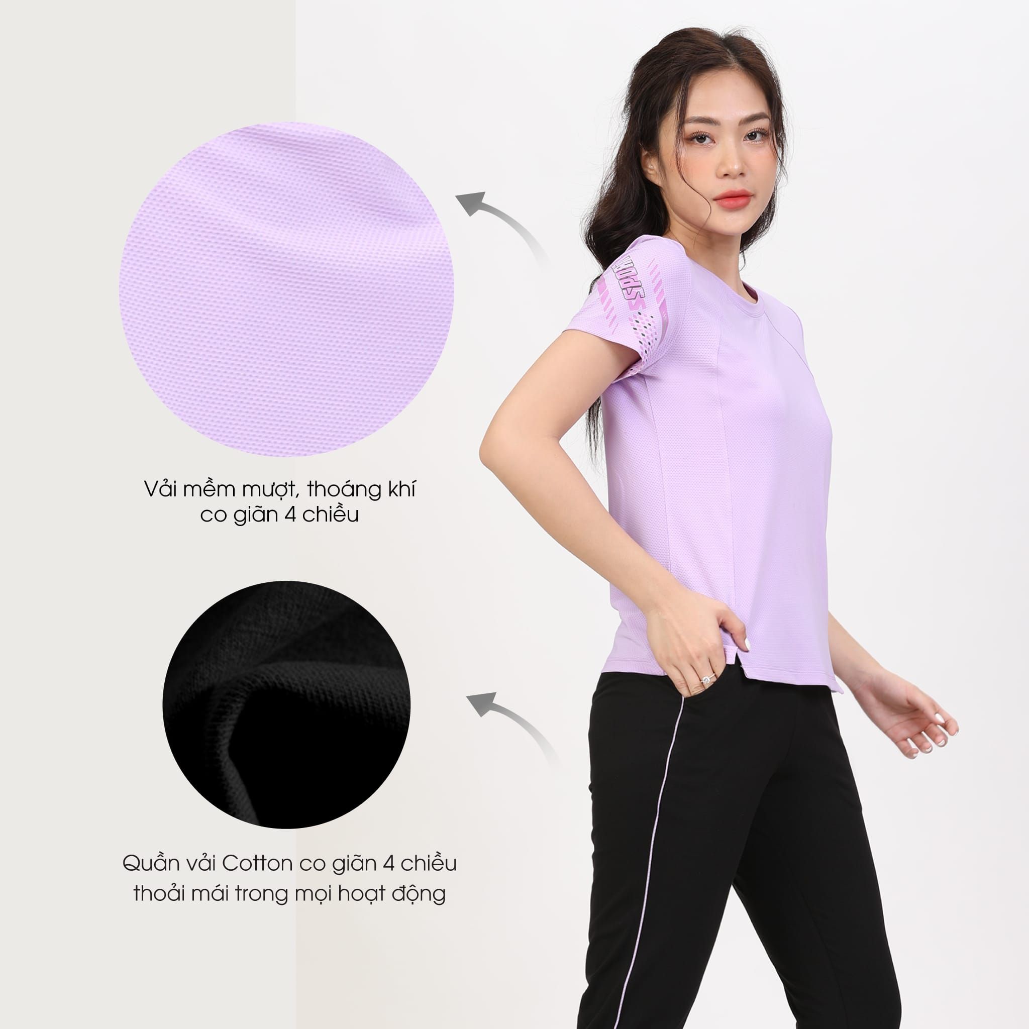 Set đồ bộ nữ kiểu quần dài tay ngắn thể thao 3 trong 1 chất poly thái 313p 3390