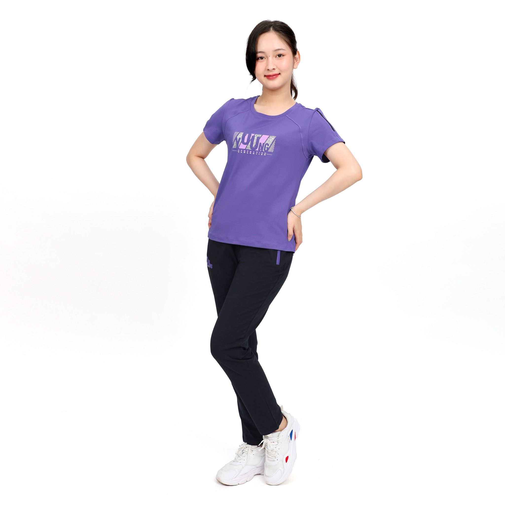 Set đồ bộ nữ kiểu quần dài tay ngắn thể thao 3 trong 1 chất poly cát 313p 3372