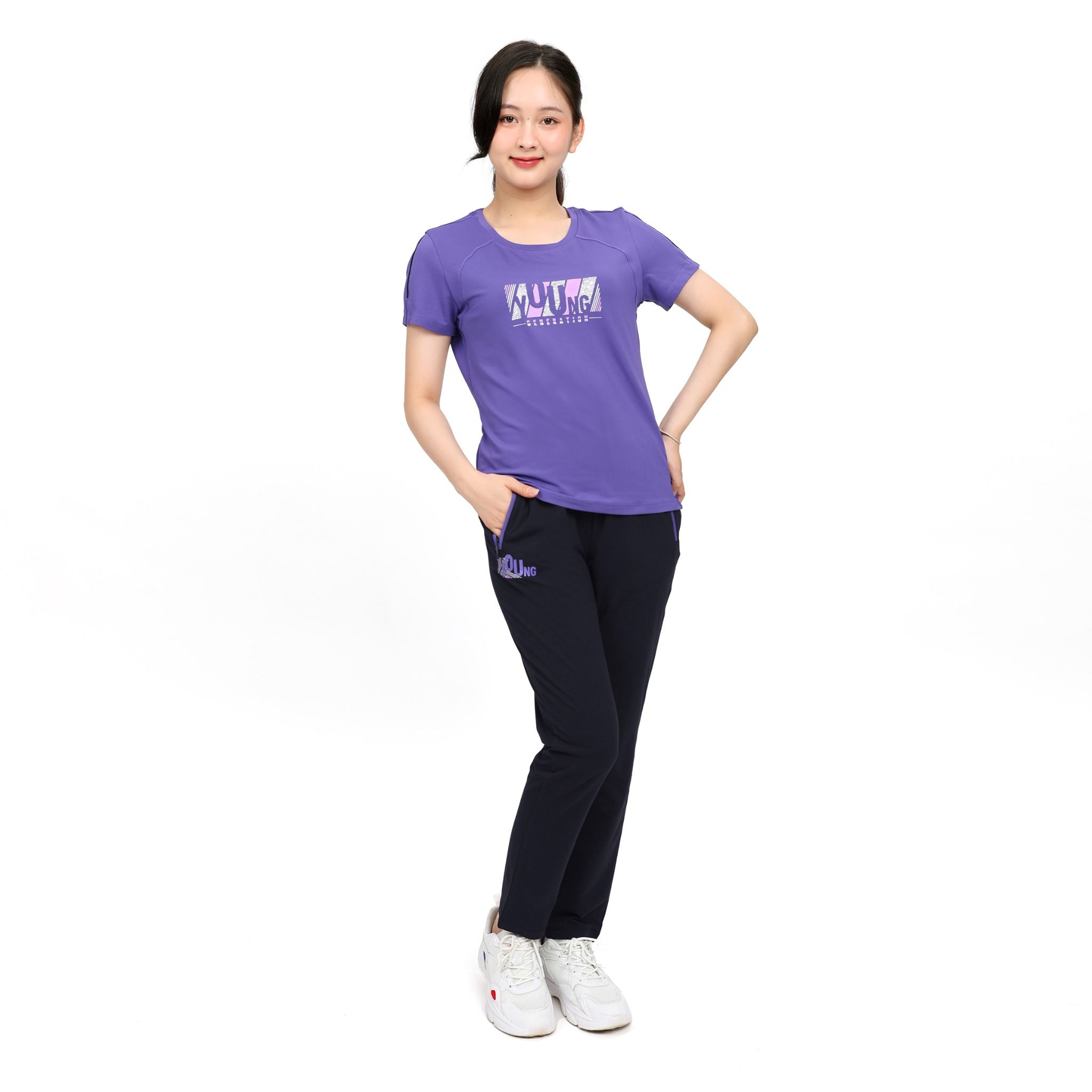 Set đồ bộ nữ kiểu quần dài tay ngắn thể thao 3 trong 1 chất poly cát 313p 3372
