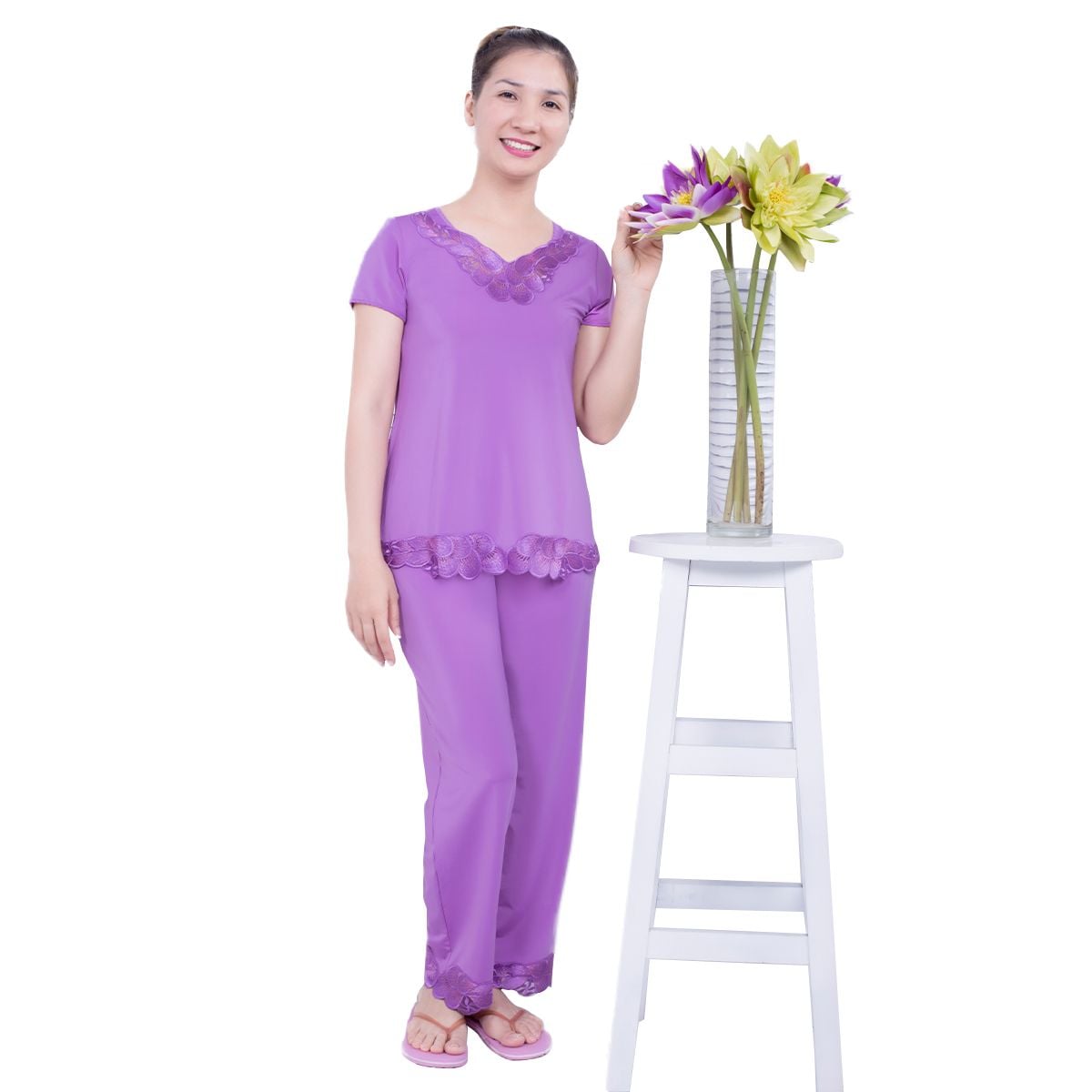 Set đồ bộ nữ kiểu quần dài tay ngắn chất thun lạnh siêu bền 013p 3154