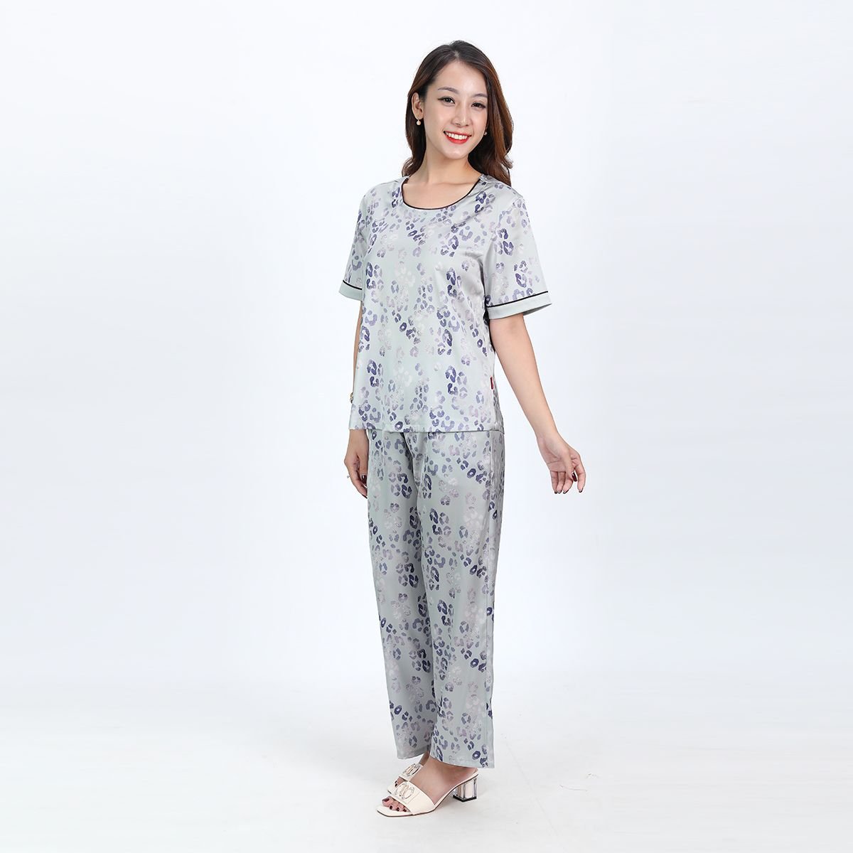 Set đồ bộ nữ kiểu quần dài tay ngắn chất lụa nhung 263p 3350