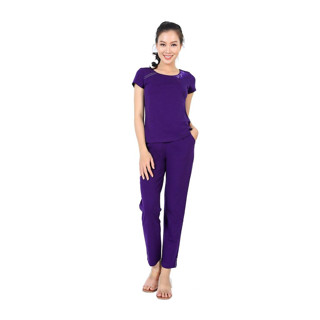 Đồ bộ mặc nhà nữ quần dài tay ngắn cotton 023p 3286