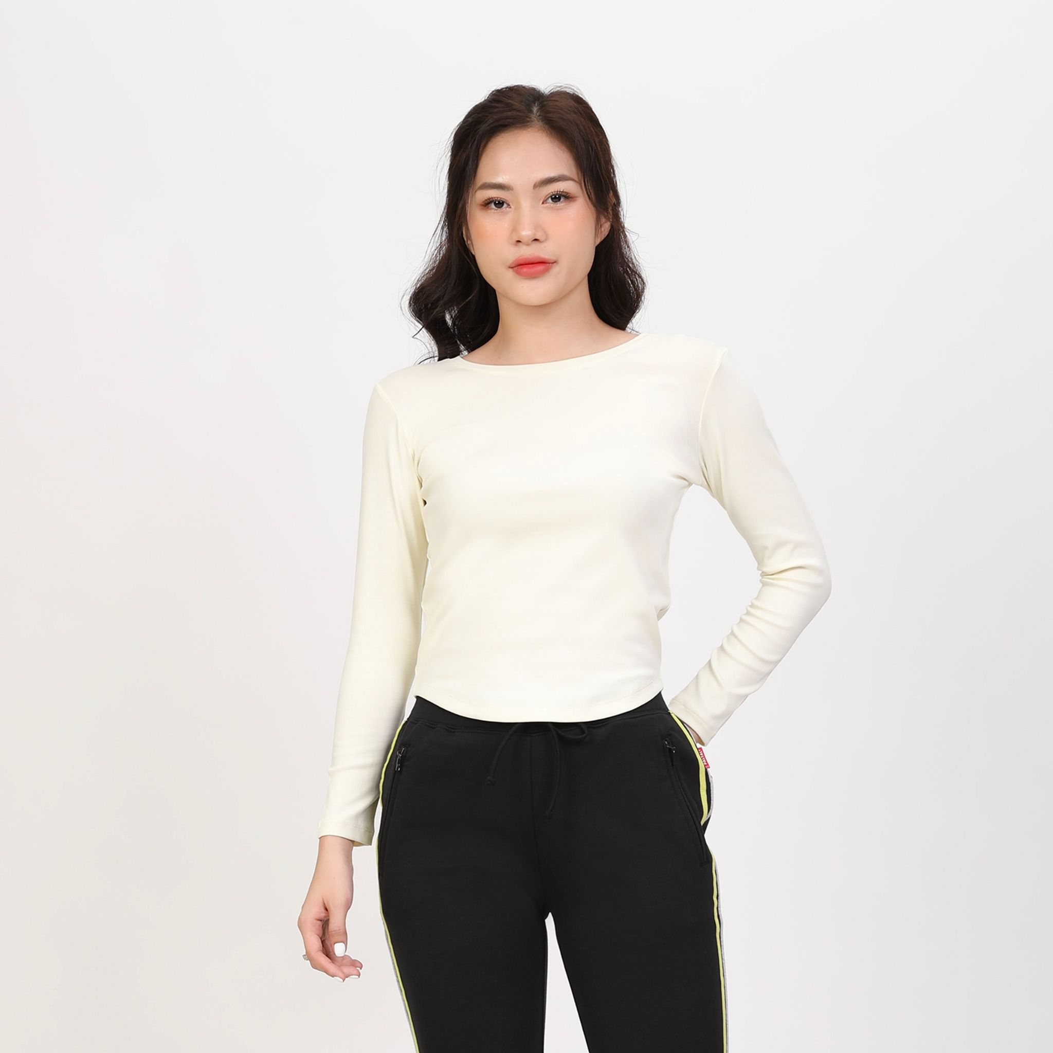 Áo thun nữ tay dài form suông cổ tròn chất rib chất cotton siêu mát 220p 0272