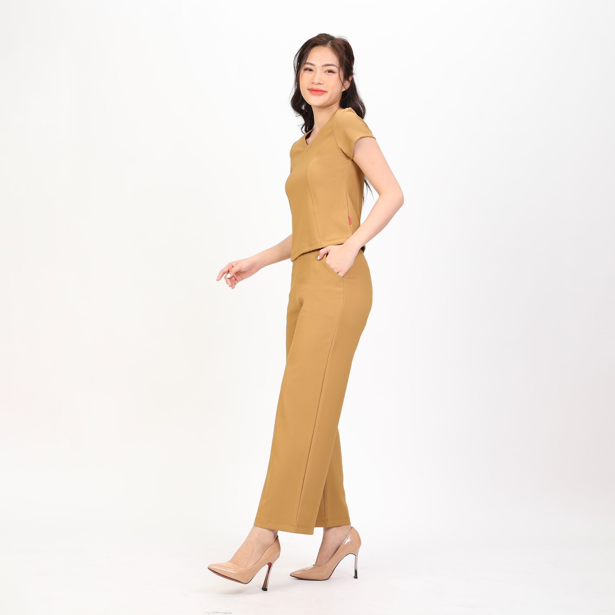 Set đồ bộ nữ kiểu quần dài tay ngắn chất rib Gân 553p 3407