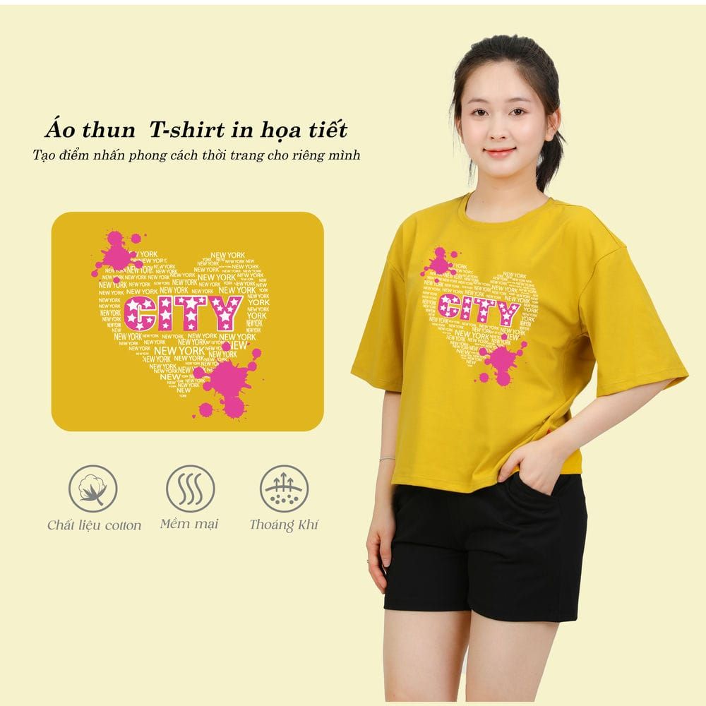 Áo thun nữ tay ngắn chất cotton siêu mát Form Vuông 190p 0330