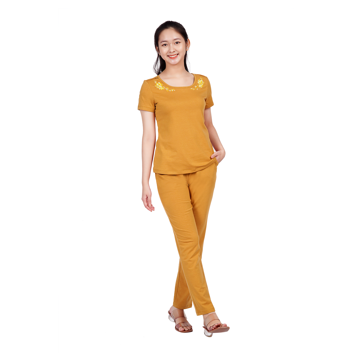 Set đồ bộ nữ kiểu quần dài tay ngắn cotton cvc mát 193p 3310