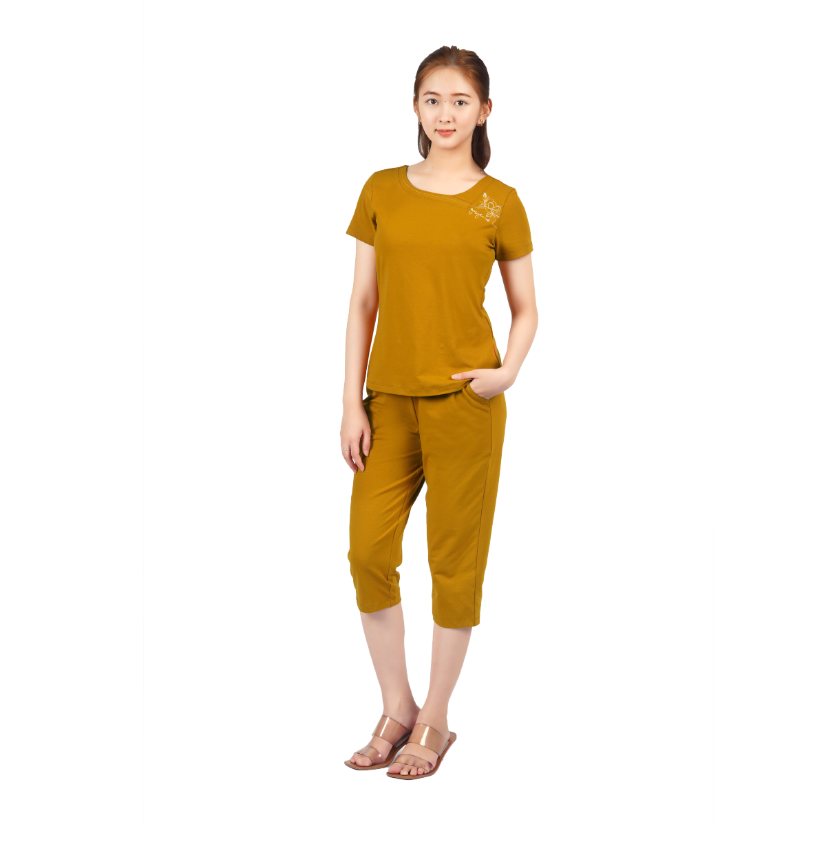 Set đồ bộ nữ kiểu quần lửng tay ngắn cotton cvc mát 194p 4248