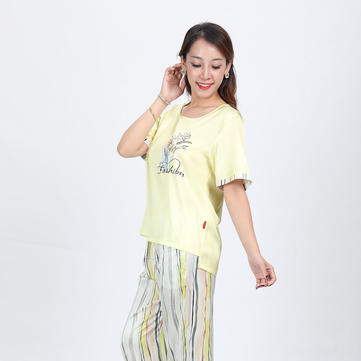 Set đồ bộ nữ kiểu quần dài tay ngắn chất lụa nhung 263p 3348