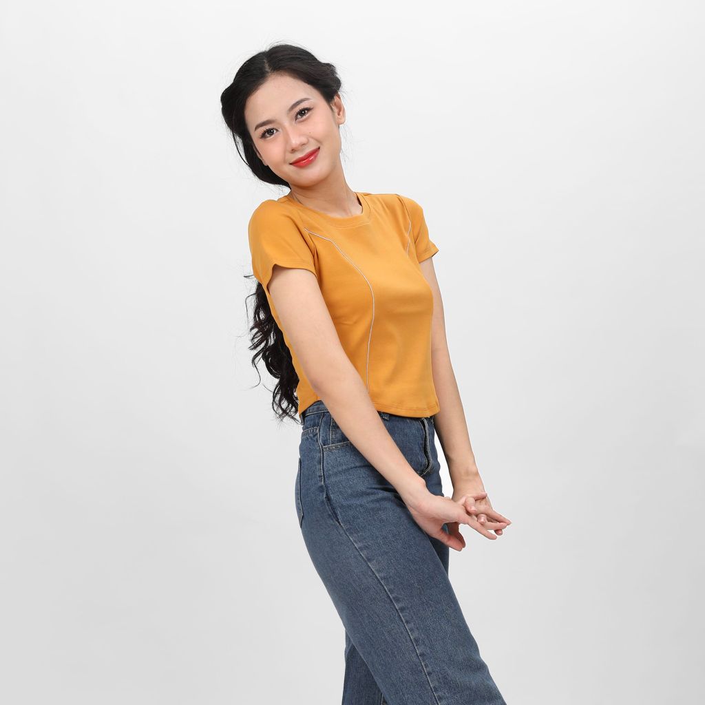 Áo Thun Croptop Tay Ngắn Cổ Tròn LIME Rib Cotton 220p 0267