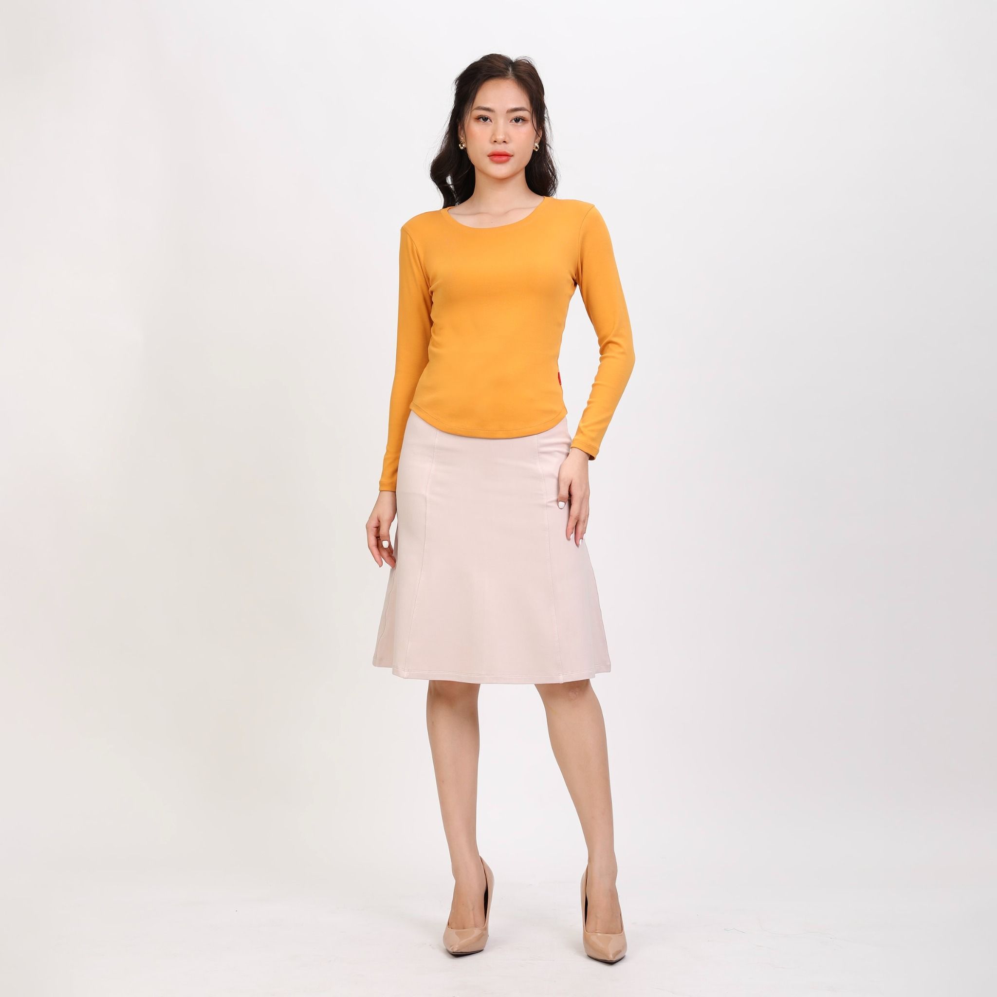 Áo thun nữ tay dài form suông cổ tròn chất rib chất cotton siêu mát 220p 0272