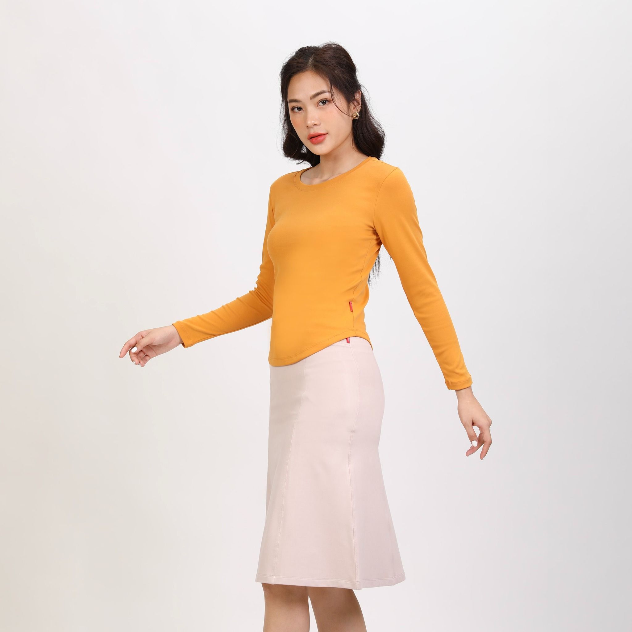 Áo thun nữ tay dài form suông cổ tròn chất rib chất cotton siêu mát 220p 0272