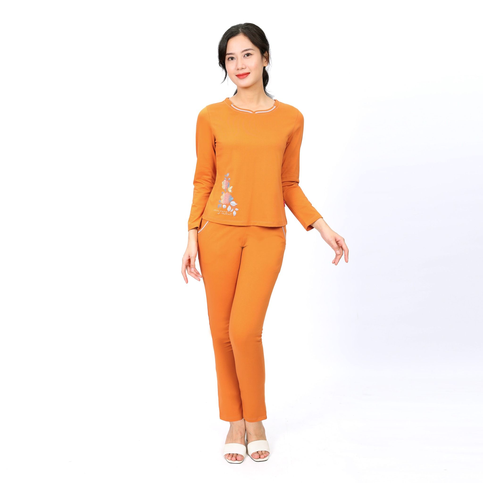 Set đồ bộ nữ kiểu quần dài tay dài cotton cvc mát 183p 3210