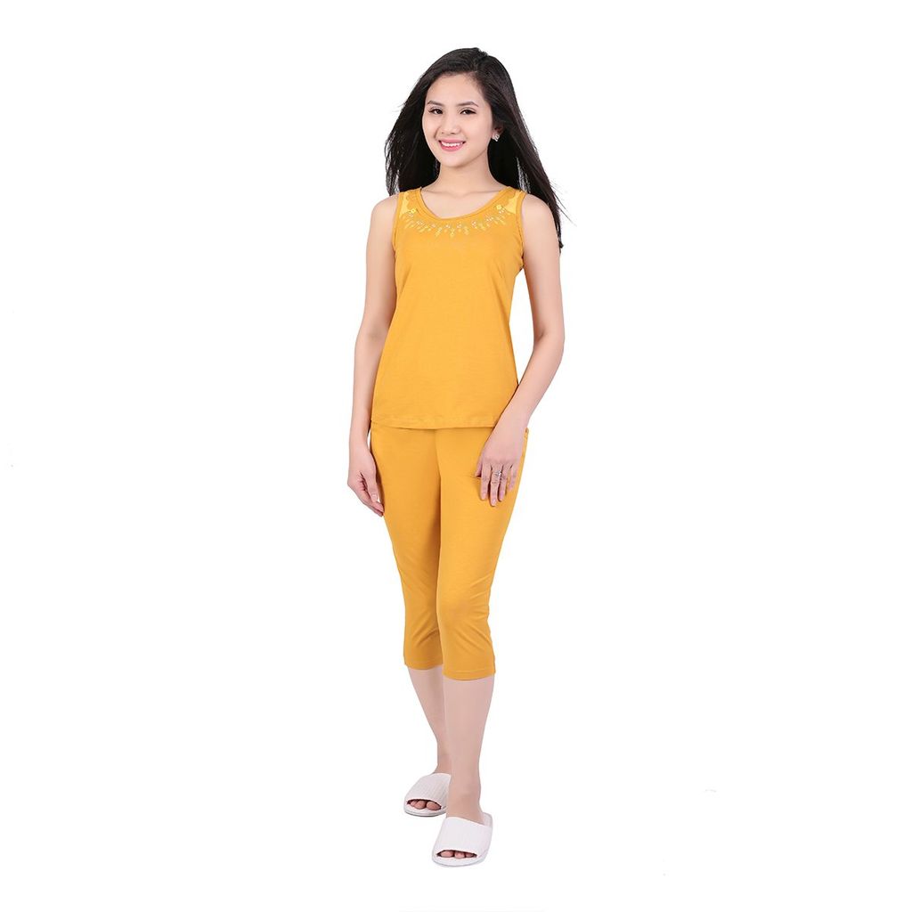 Đồ bộ ngủ nữ mặc nhà kiểu quần lửng không tay cotton 024p 2668