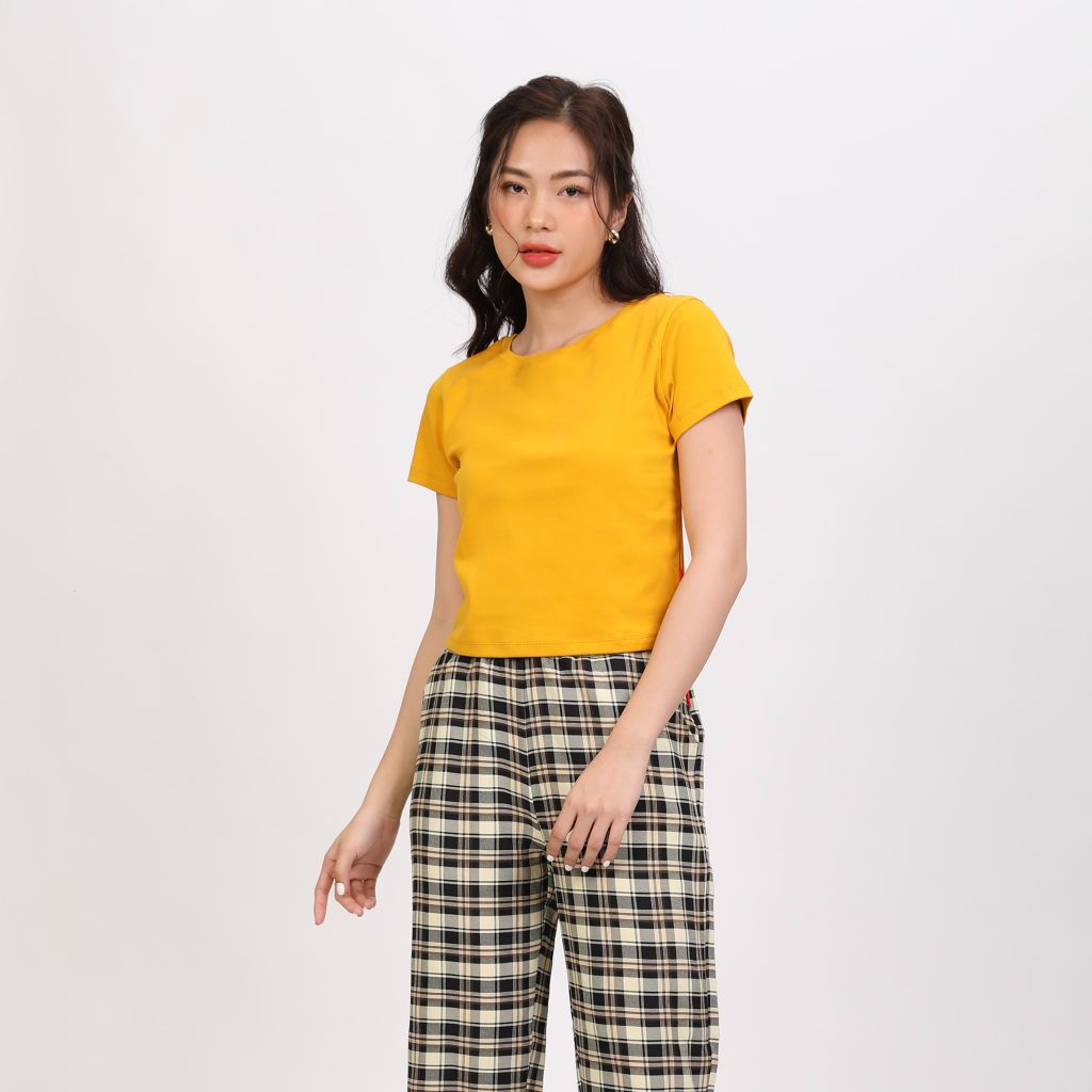 Áo Thun croptop Tay Ngắn Cổ Tròn Rib Cotton 220p 0265