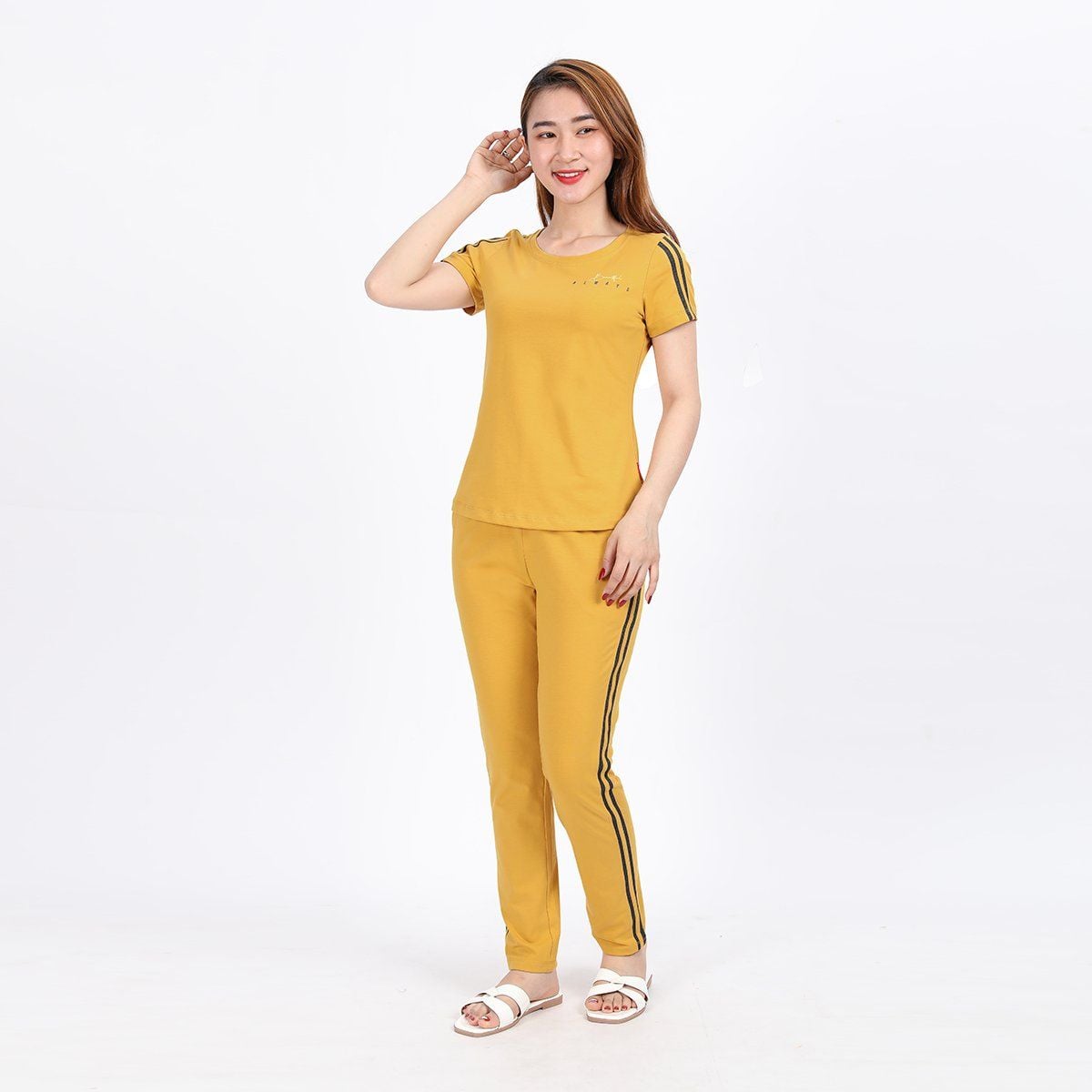 Set đồ bộ nữ kiểu quần dài tay ngắn cotton cvc mát 193p 3329