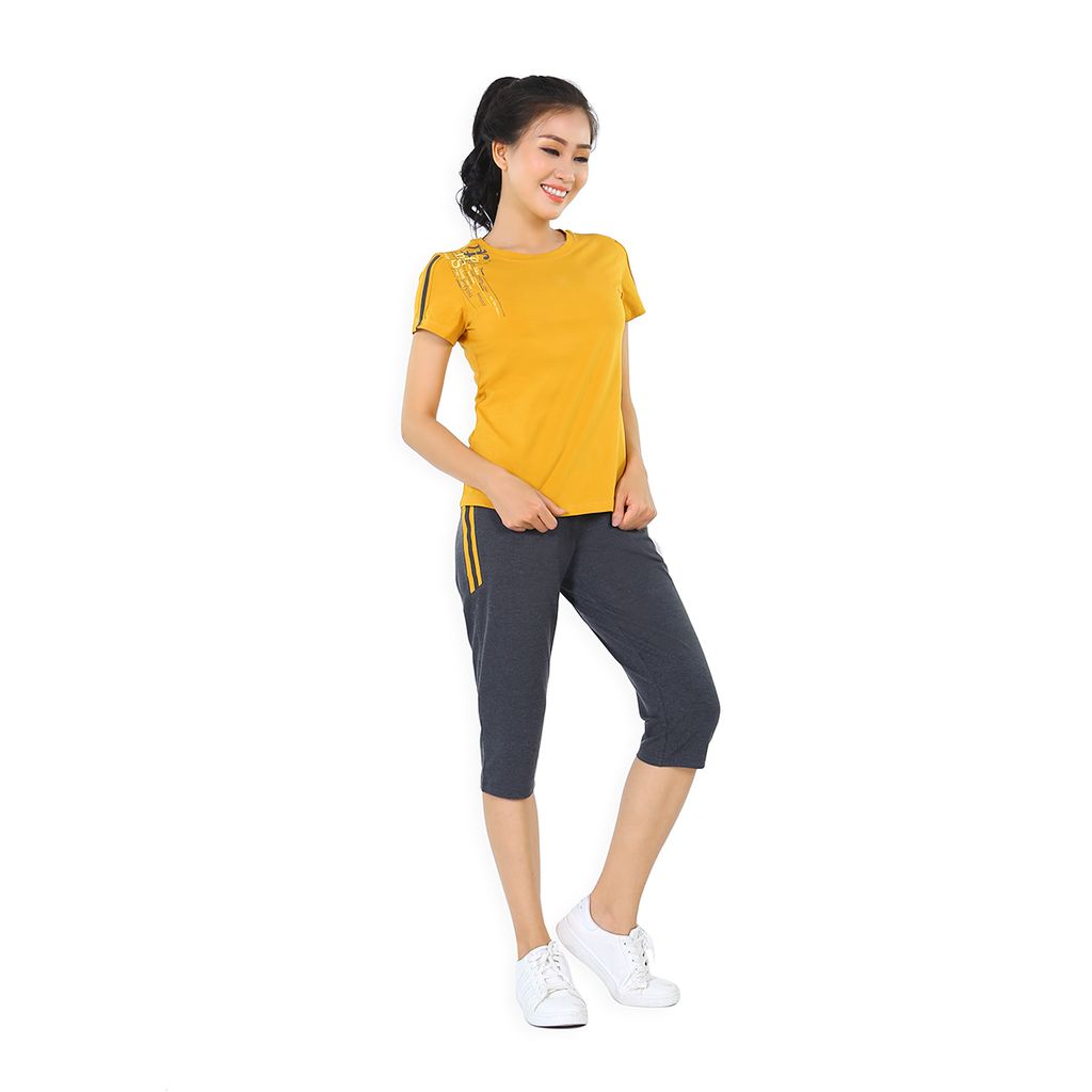 Đồ bộ nữ thể thao tập gym, yoga kiểu quần lửng tay ngắn cotton 024p 4129