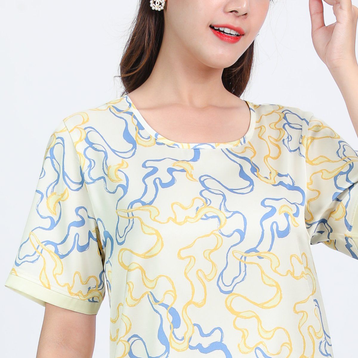Set đồ bộ nữ kiểu quần dài tay ngắn chất lụa nhung 263p 3364