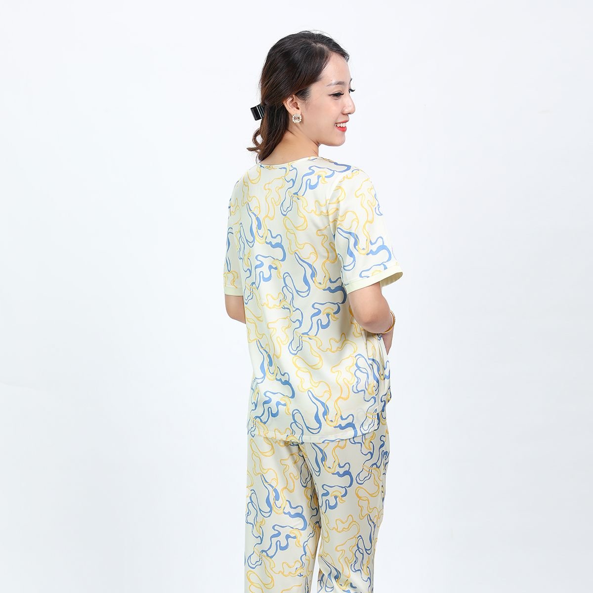 Set đồ bộ nữ kiểu quần dài tay ngắn chất lụa nhung 263p 3364