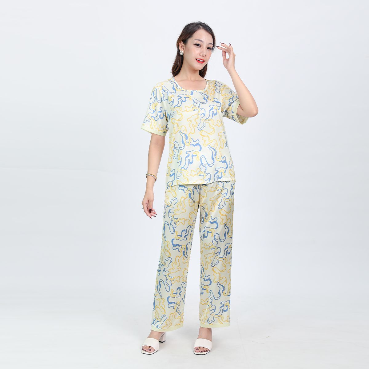Set đồ bộ nữ kiểu quần dài tay ngắn chất lụa nhung 263p 3364