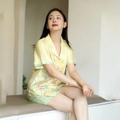 Set đồ bộ nữ kiểu quần đùi tay liền chất lụa nhung 265p 2114