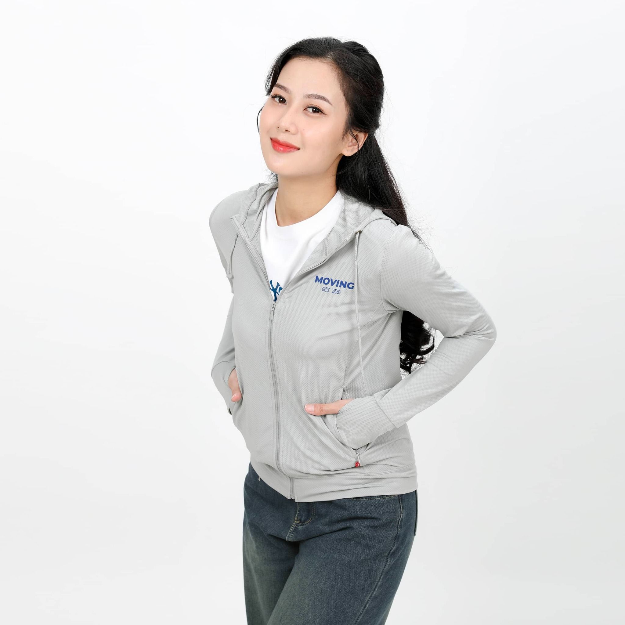 Áo khoác nữ chống nắng, chống UV có nón chất poly thái 311p 1266