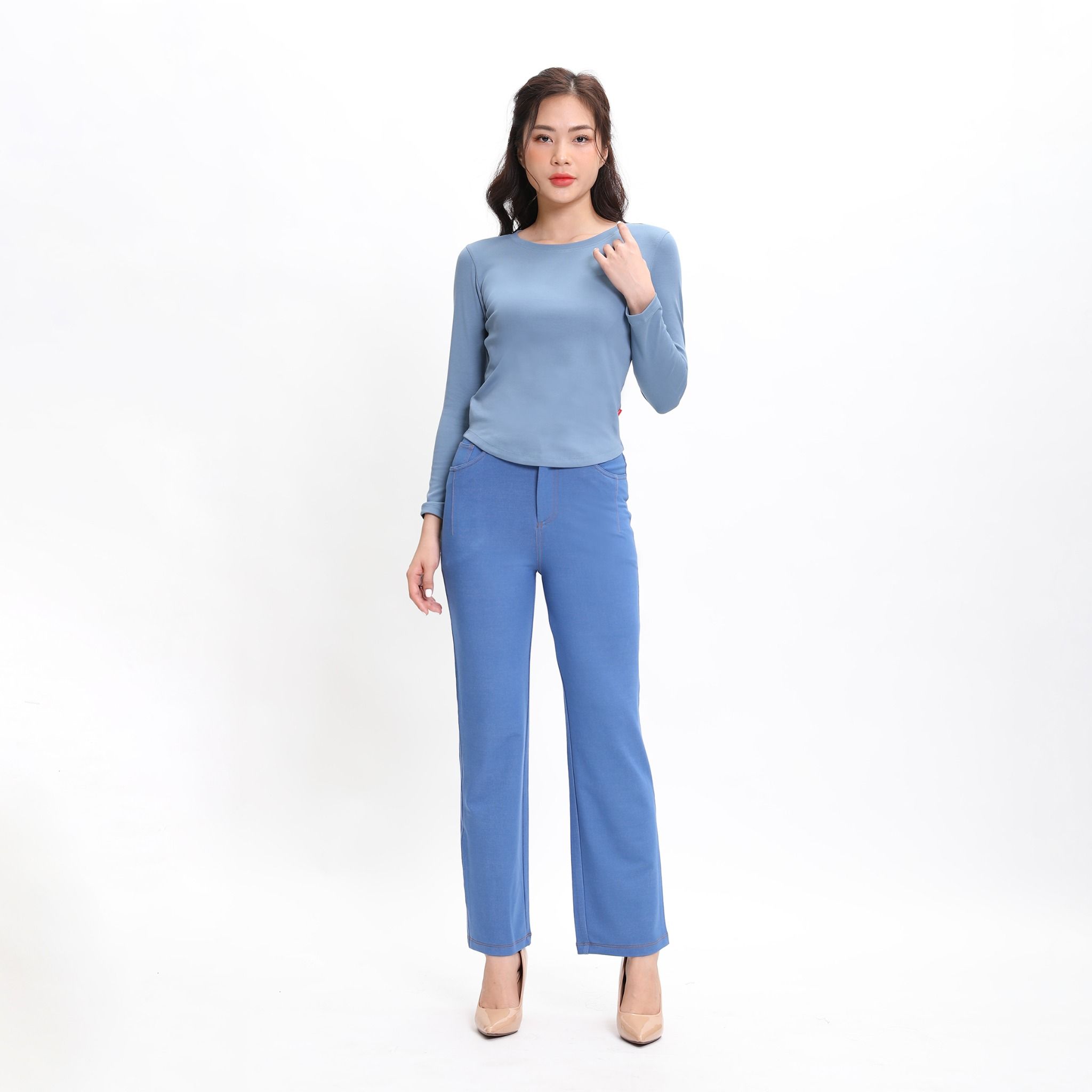 Áo thun nữ tay dài form suông cổ tròn chất rib chất cotton siêu mát 220p 0272