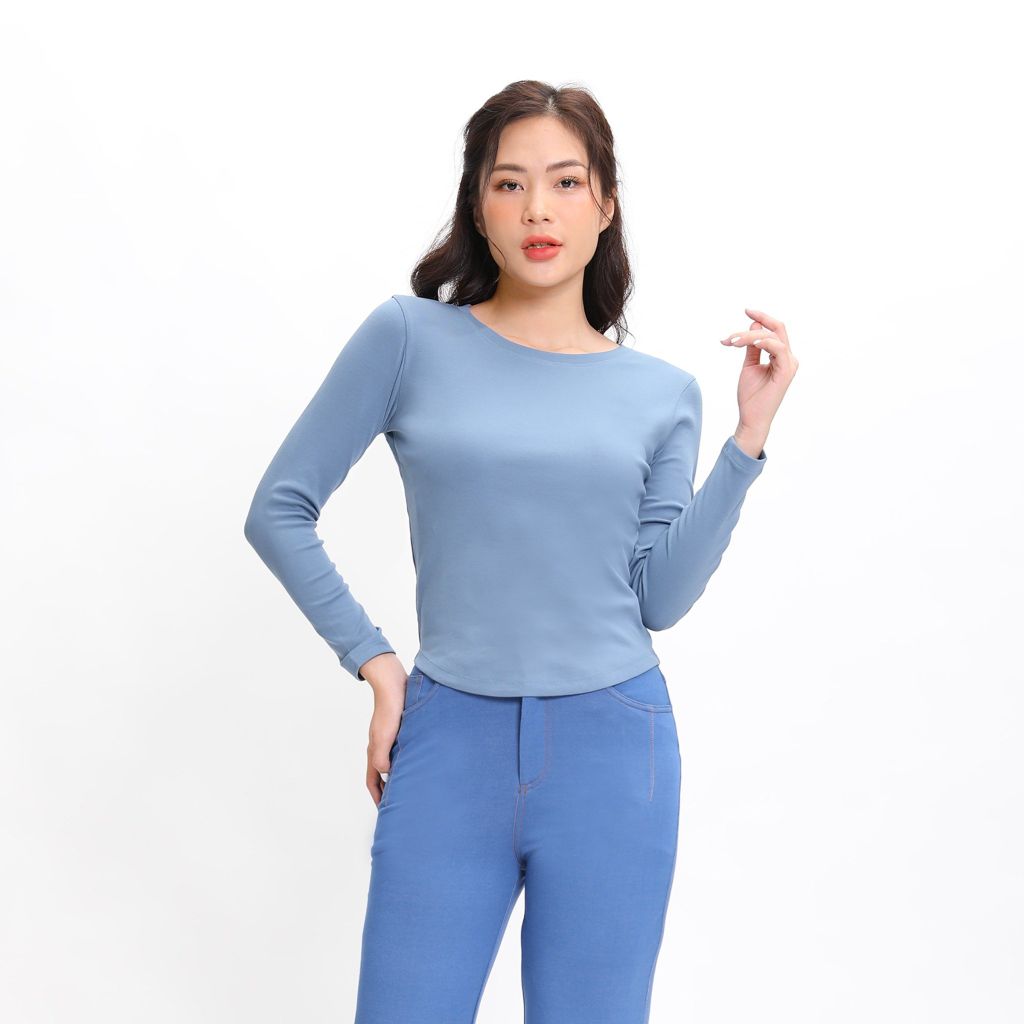 Áo thun tay dài form suông cổ tròn chất RIB Cotton cao cấp 220p 0272