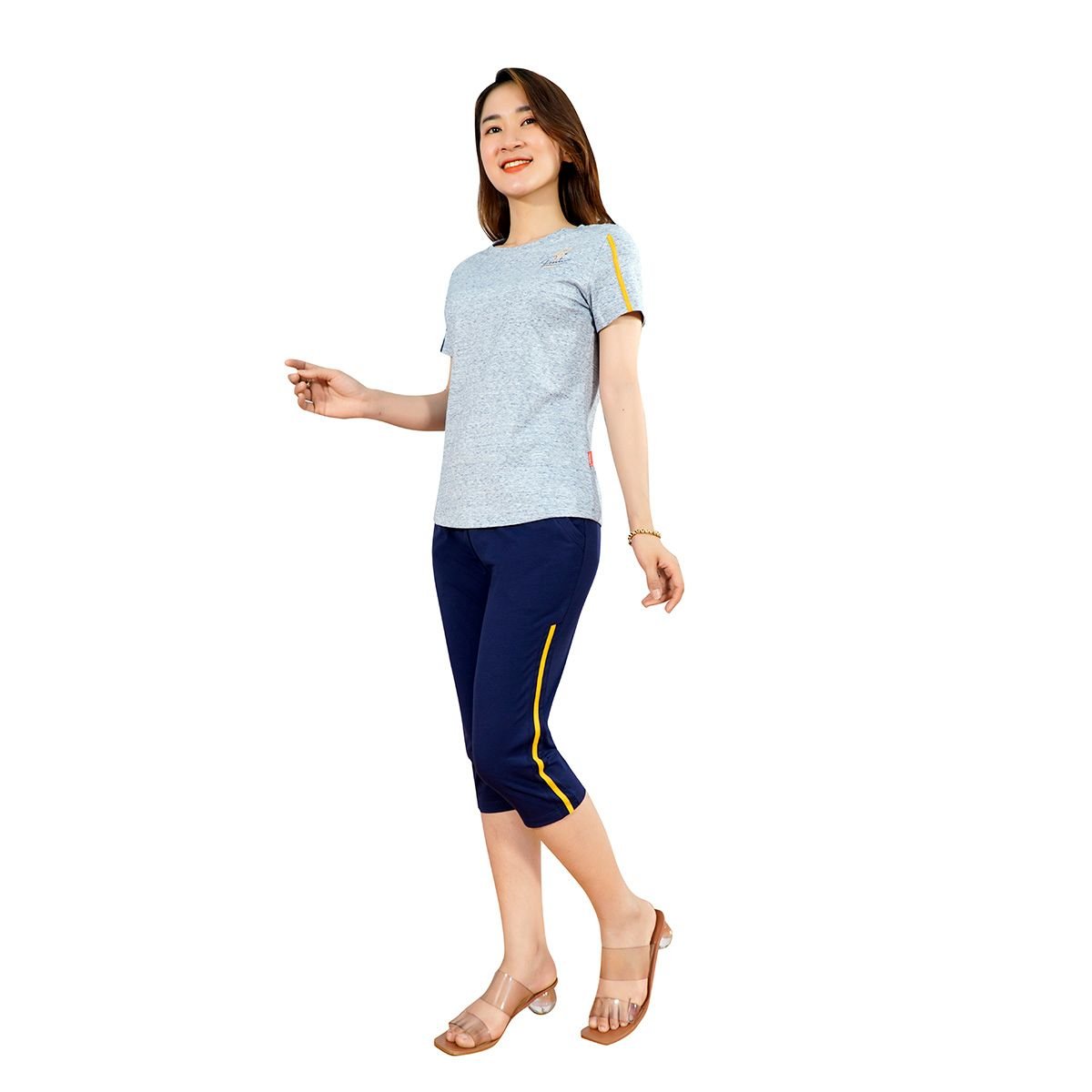 Set đồ bộ nữ kiểu quần lửng tay ngắn muối tiêu 054p 4223