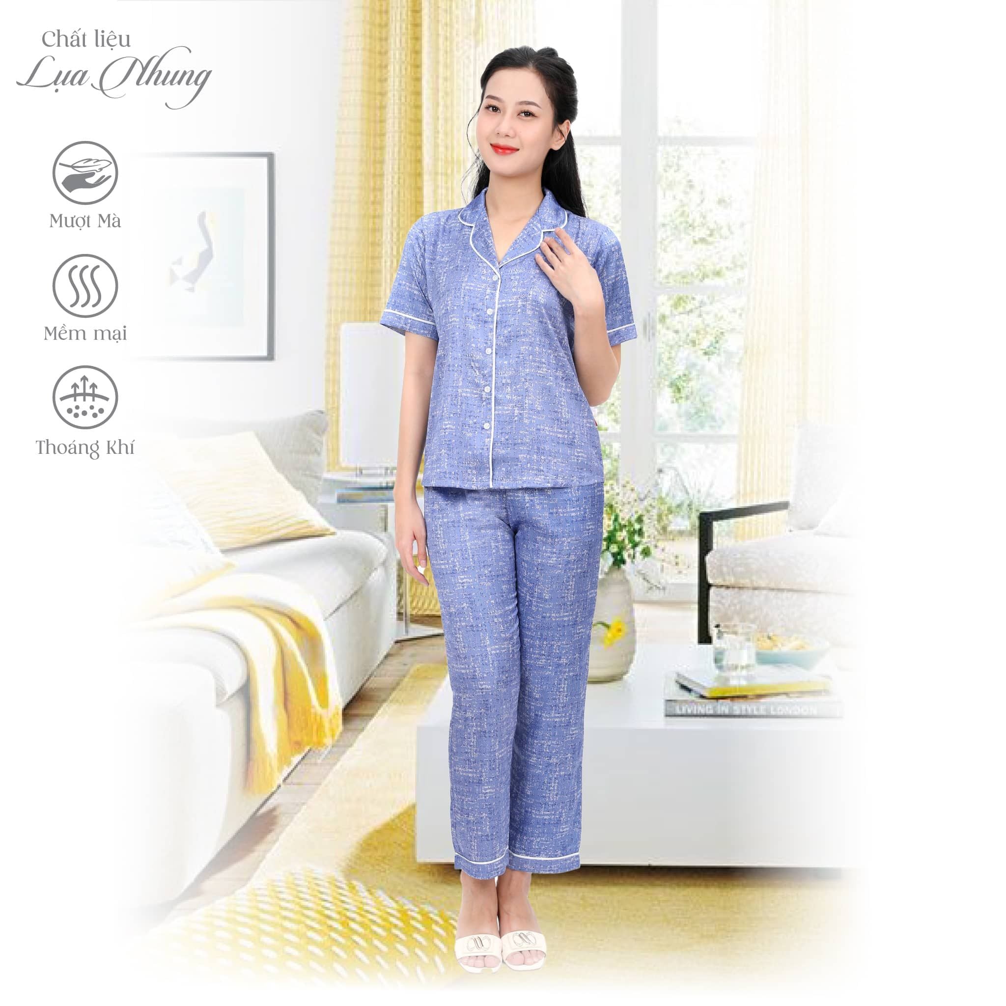 Set đồ bộ nữ kiểu quần dài tay ngắn pijama 263p 3383
