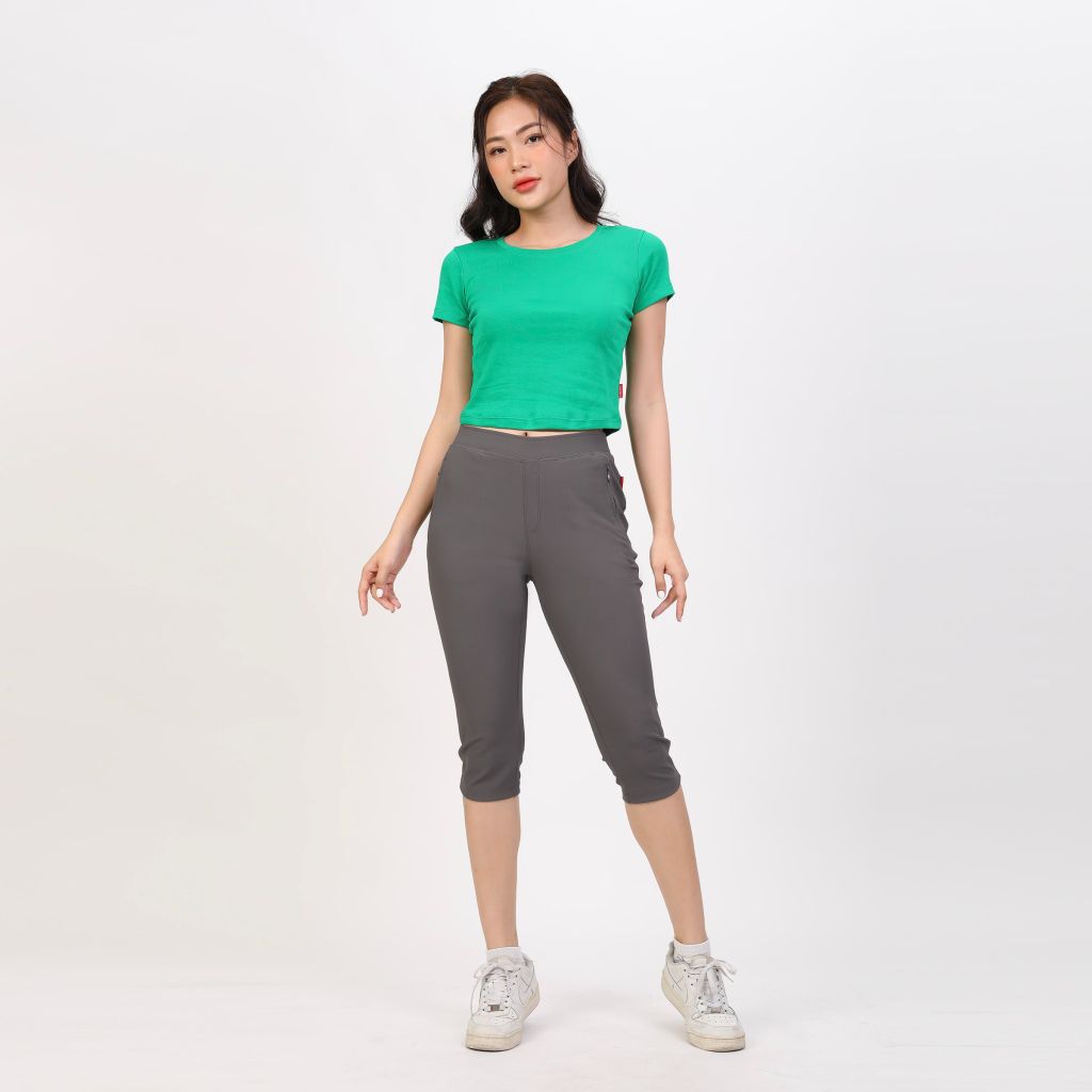 Áo Thun croptop Tay Ngắn Cổ Tròn Rib Cotton 220p 0265