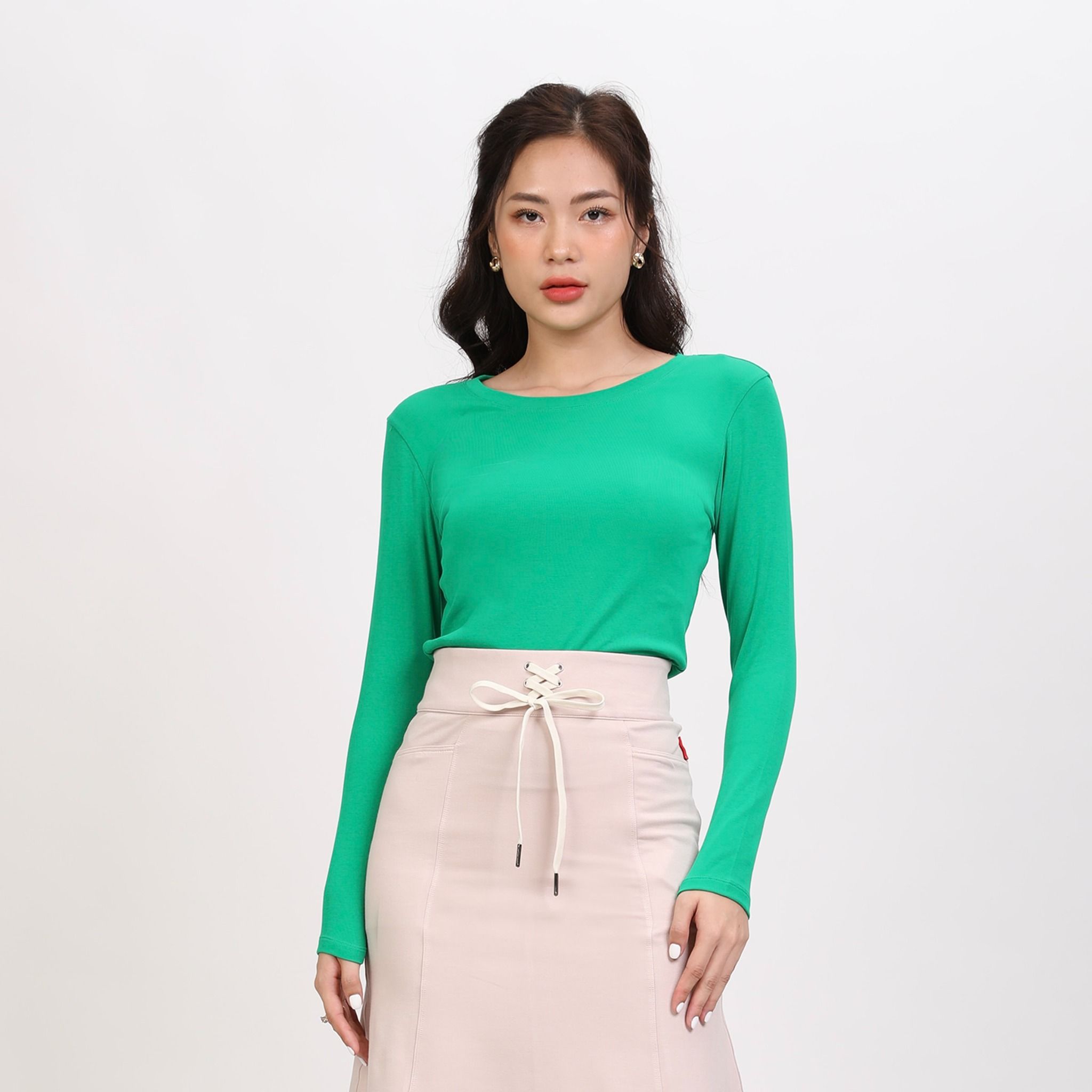 Áo thun nữ tay dài form suông cổ tròn chất rib chất cotton siêu mát 220p 0272