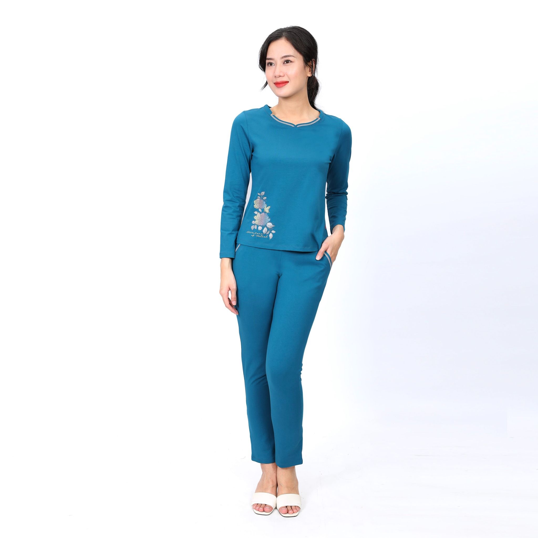 Set đồ bộ nữ kiểu quần dài tay dài cotton cvc mát 183p 3210