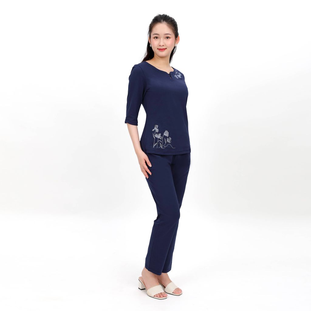 Đồ bộ mặc nhà nữ kiểu quần dài tay lỡ cotton 193p 3334