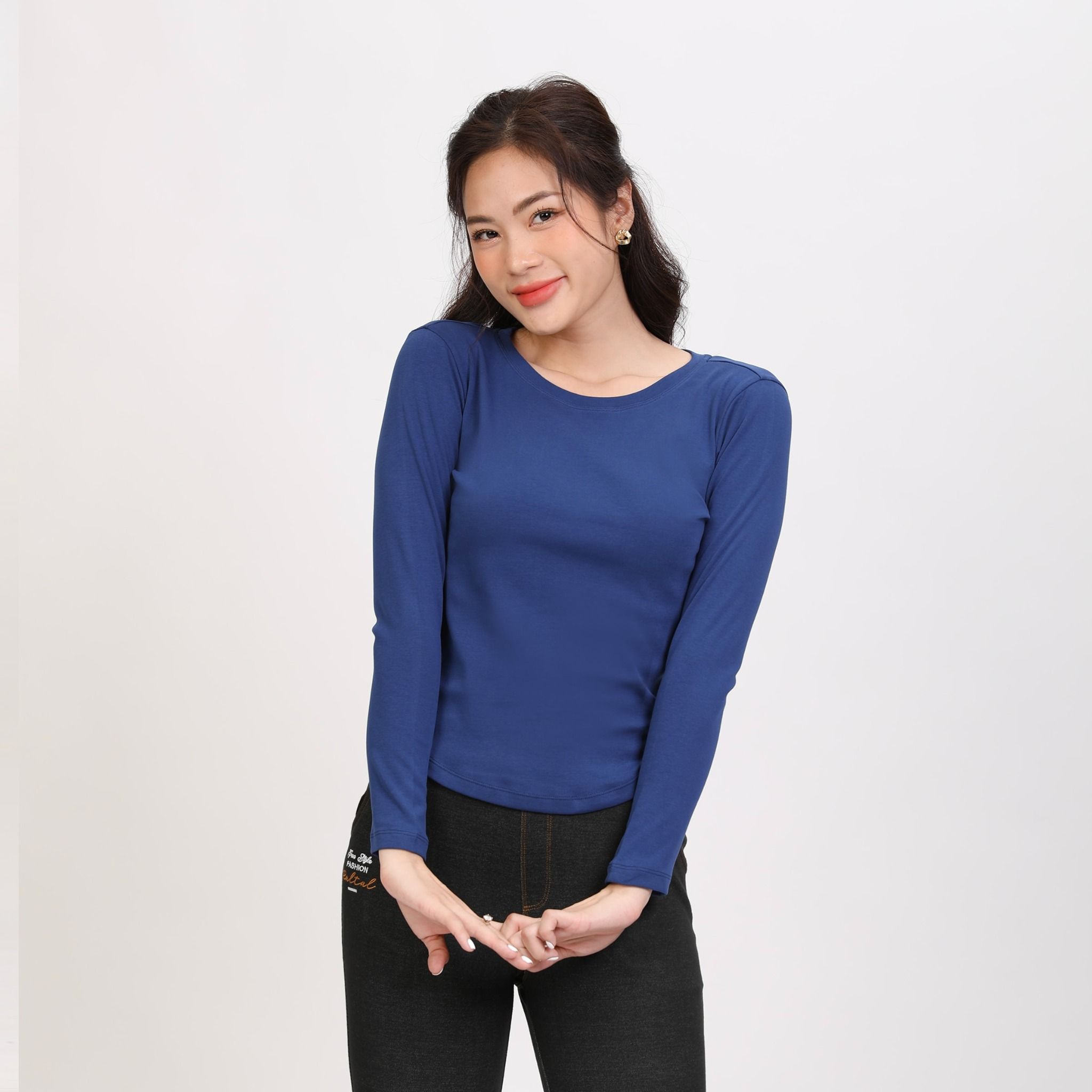 Áo thun nữ tay dài form suông cổ tròn chất rib chất cotton siêu mát 220p 0272