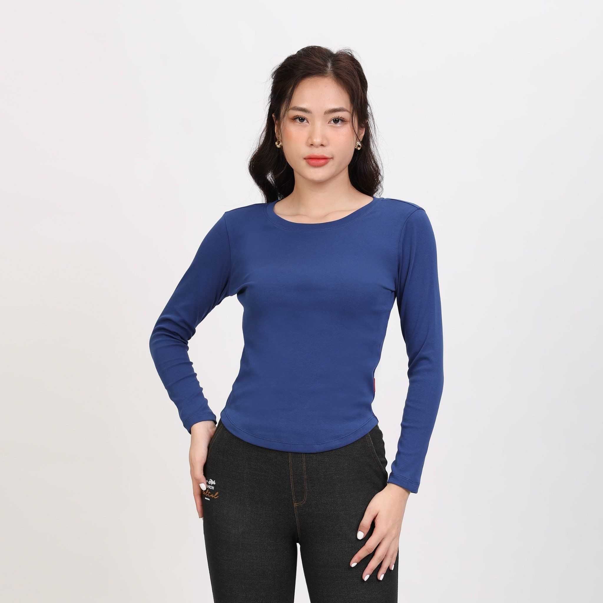 Áo thun nữ tay dài form suông cổ tròn chất rib chất cotton siêu mát 220p 0272