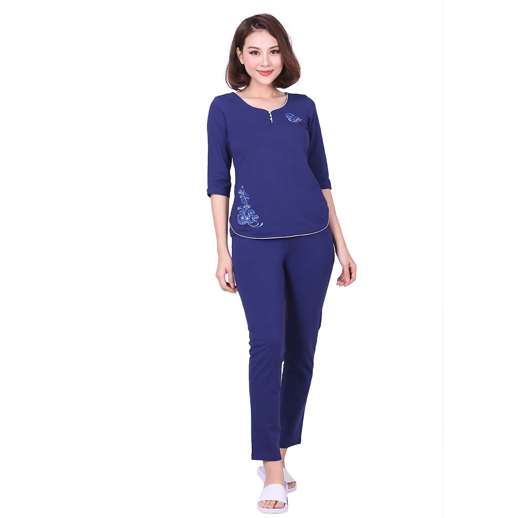 Đồ bộ nữ cotton mặc nhà kiểu quần dài tay lửng 023p 1406