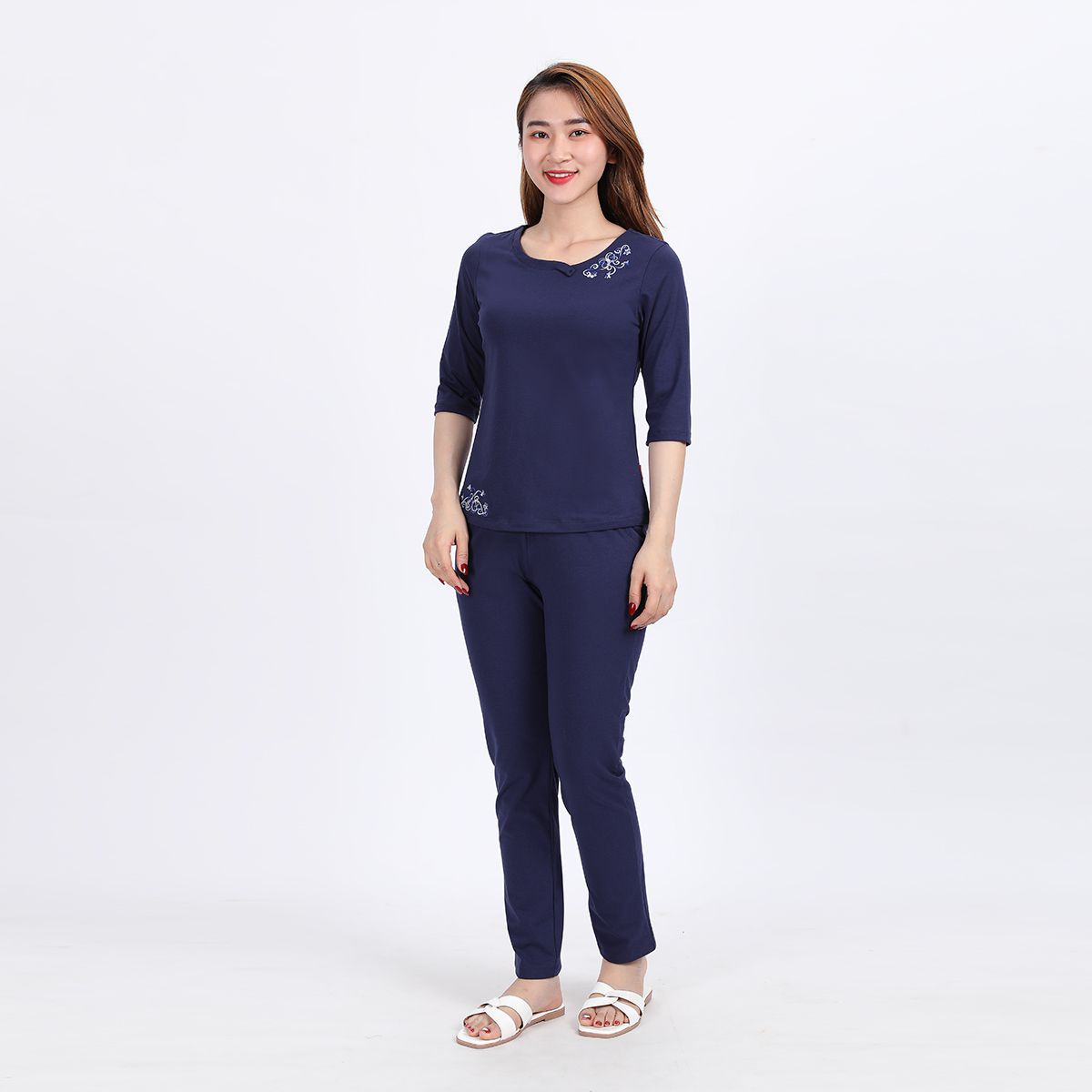 Set đồ bộ nữ kiểu quần dài tay lỡ cotton cvc mát 193p 3333