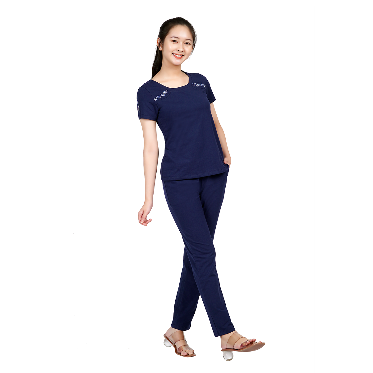 Set đồ bộ nữ kiểu quần dài tay ngắn cotton cvc mát 193p 3309