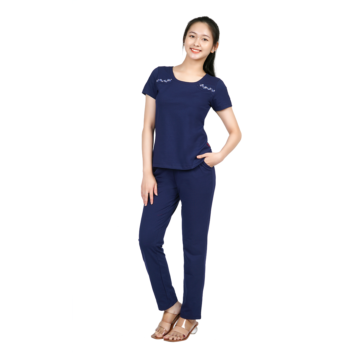 Set đồ bộ nữ kiểu quần dài tay ngắn cotton cvc mát 193p 3309