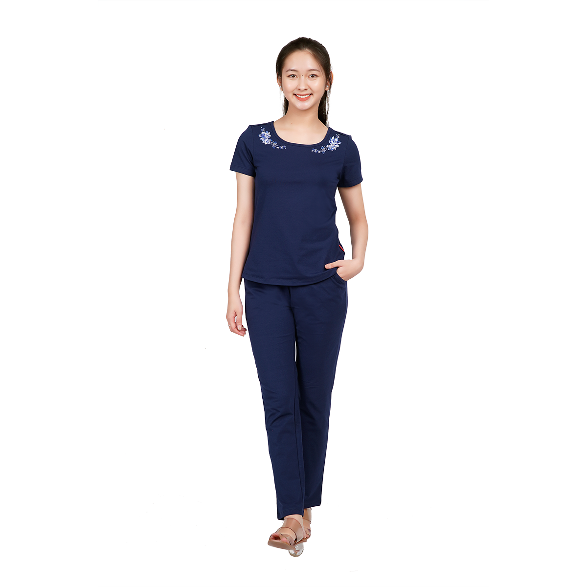 Set đồ bộ nữ kiểu quần dài tay ngắn cotton cvc mát 193p 3310