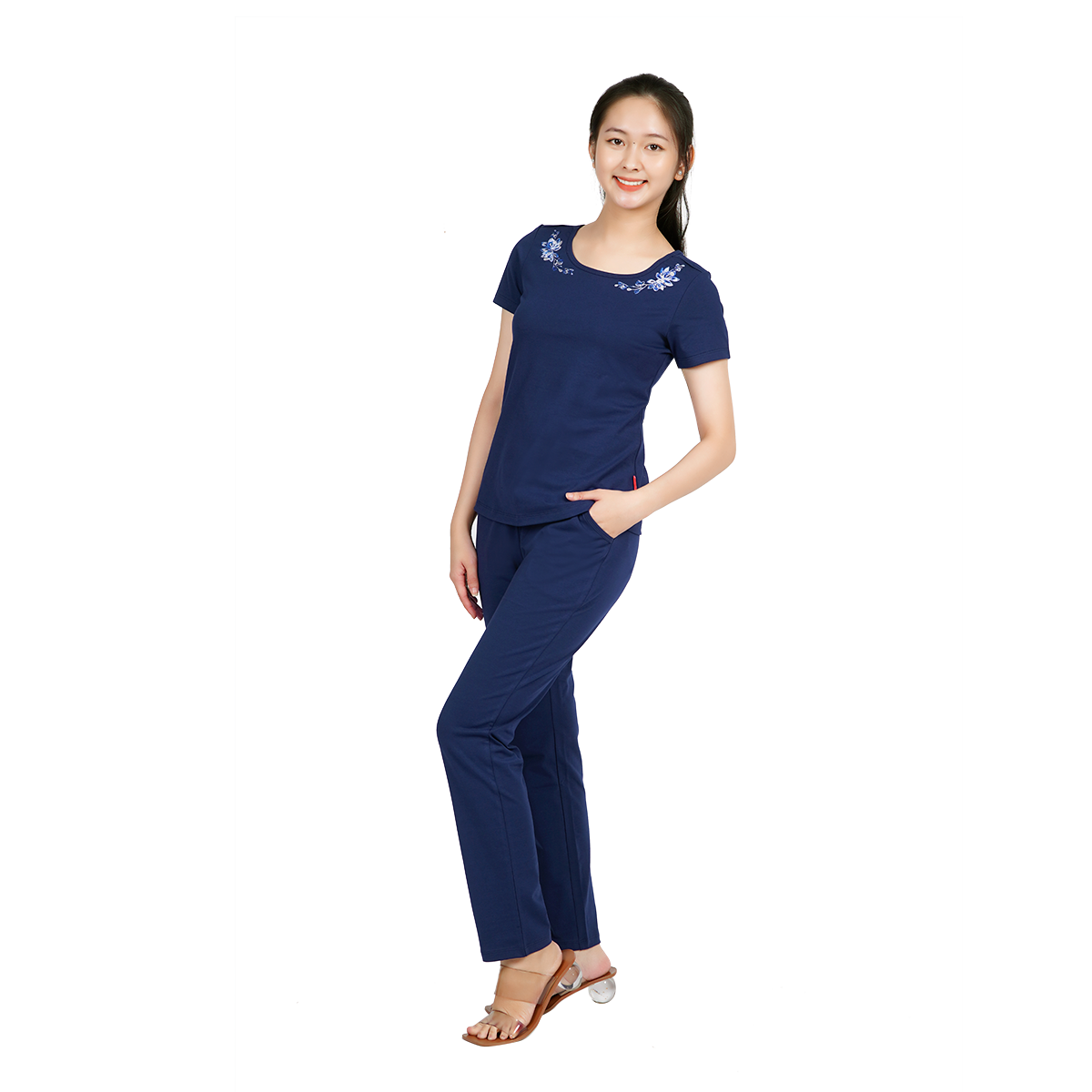 Set đồ bộ nữ kiểu quần dài tay ngắn cotton cvc mát 193p 3310