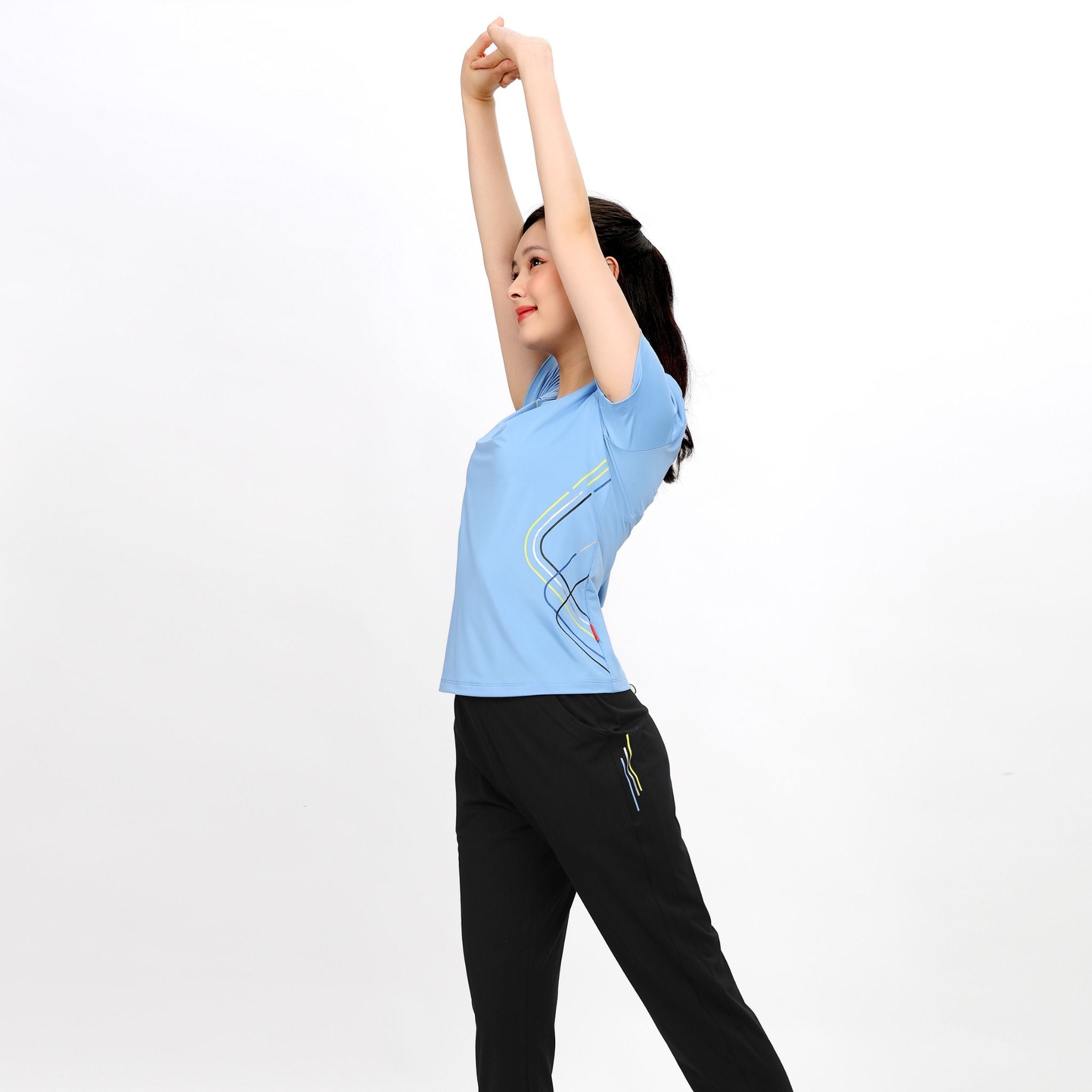 Set đồ bộ nữ kiểu quần dài tay ngắn thể thao 3 trong 1 chất nhung lạnh 153p 6007